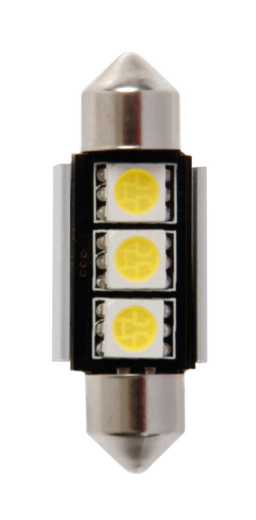 12V Led Series - 3 SMD x 3 chips - (C5W) - 10x36 mm - SV8,5-8 - 1 pz  - Scatola - Bianco - Doppia polarit&agrave; - Resistenza incorporata