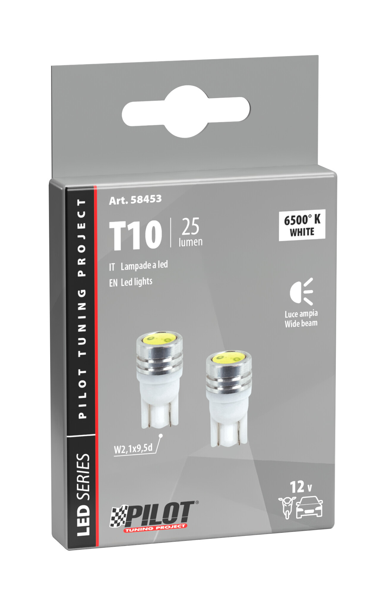 12V Mega-Led 2 - 2 super chips - (T10) - W2,1x9,5d - 2 pz - Scatola - Bianco - Doppia polarità - immagine 2