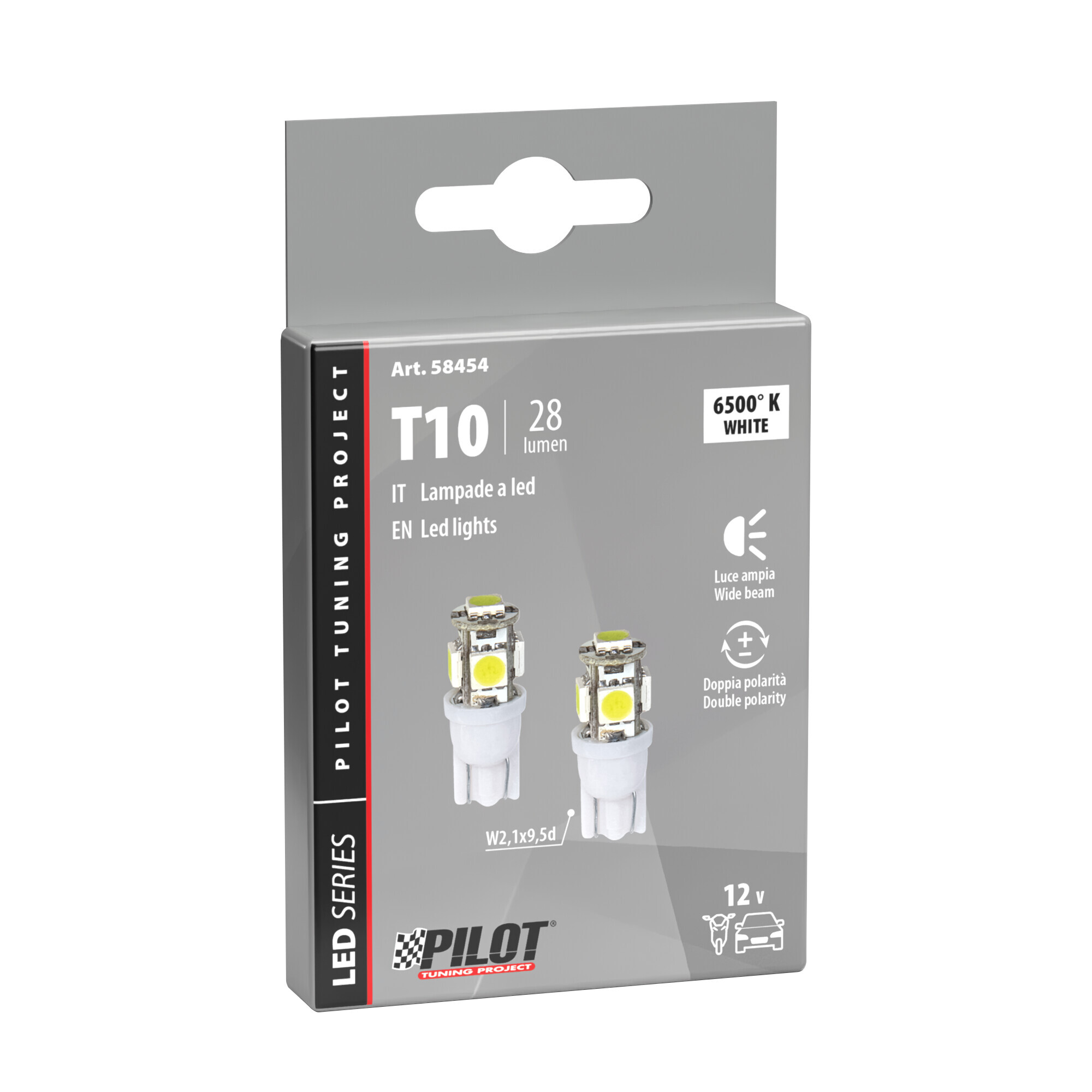 12V Hyper-Led 15 - 5 SMD x 3 chips - (T10) - W2,1x9,5d - 2 pz - Scatola - Bianco - Doppia polarità - immagine 2