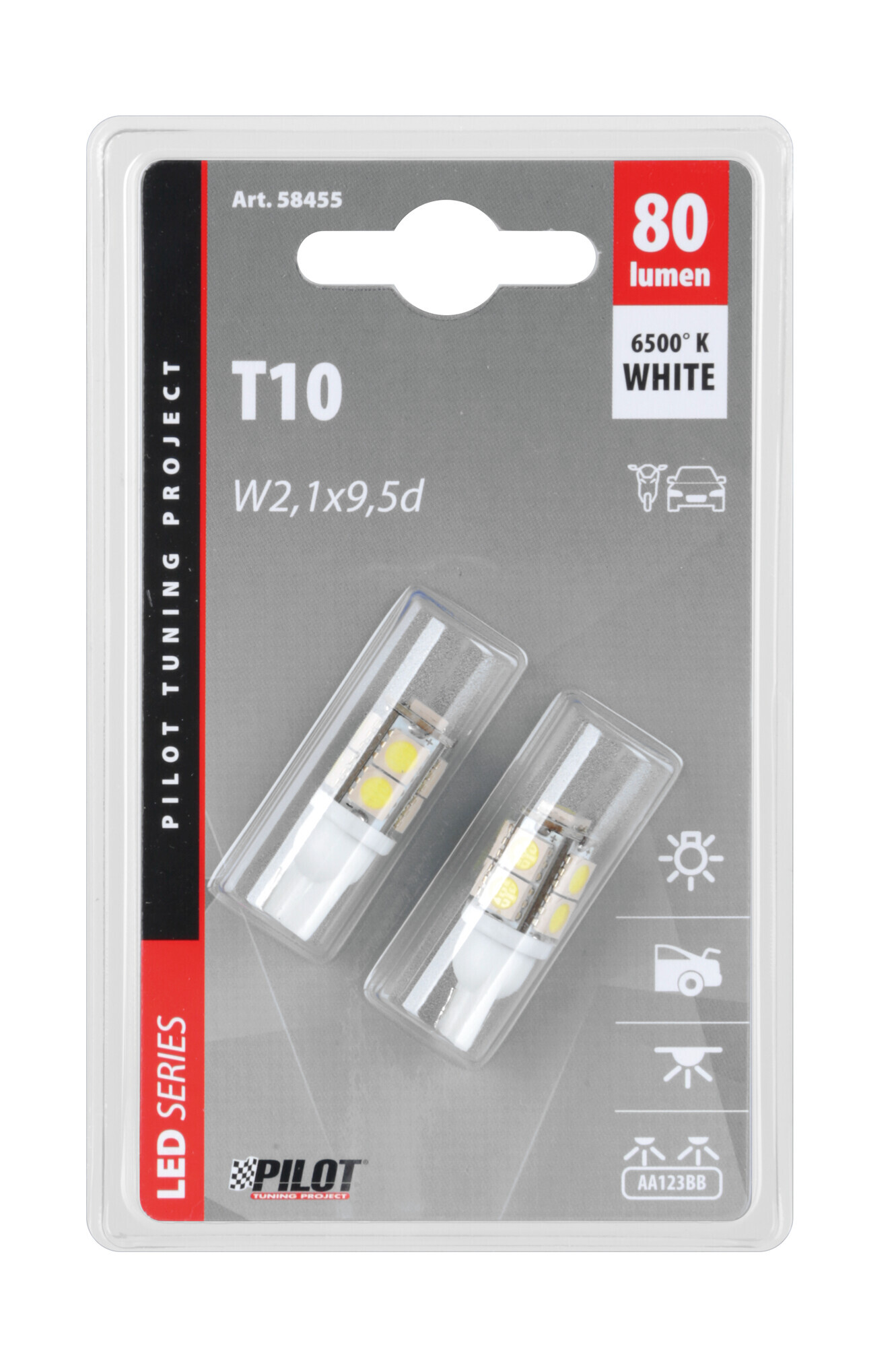 12V Hyper-Led 27 - 9 SMD x 3 chips - (T10) - W2,1x9,5d - 2 pz - D/Blister - Bianco - Doppia polarità - immagine 2