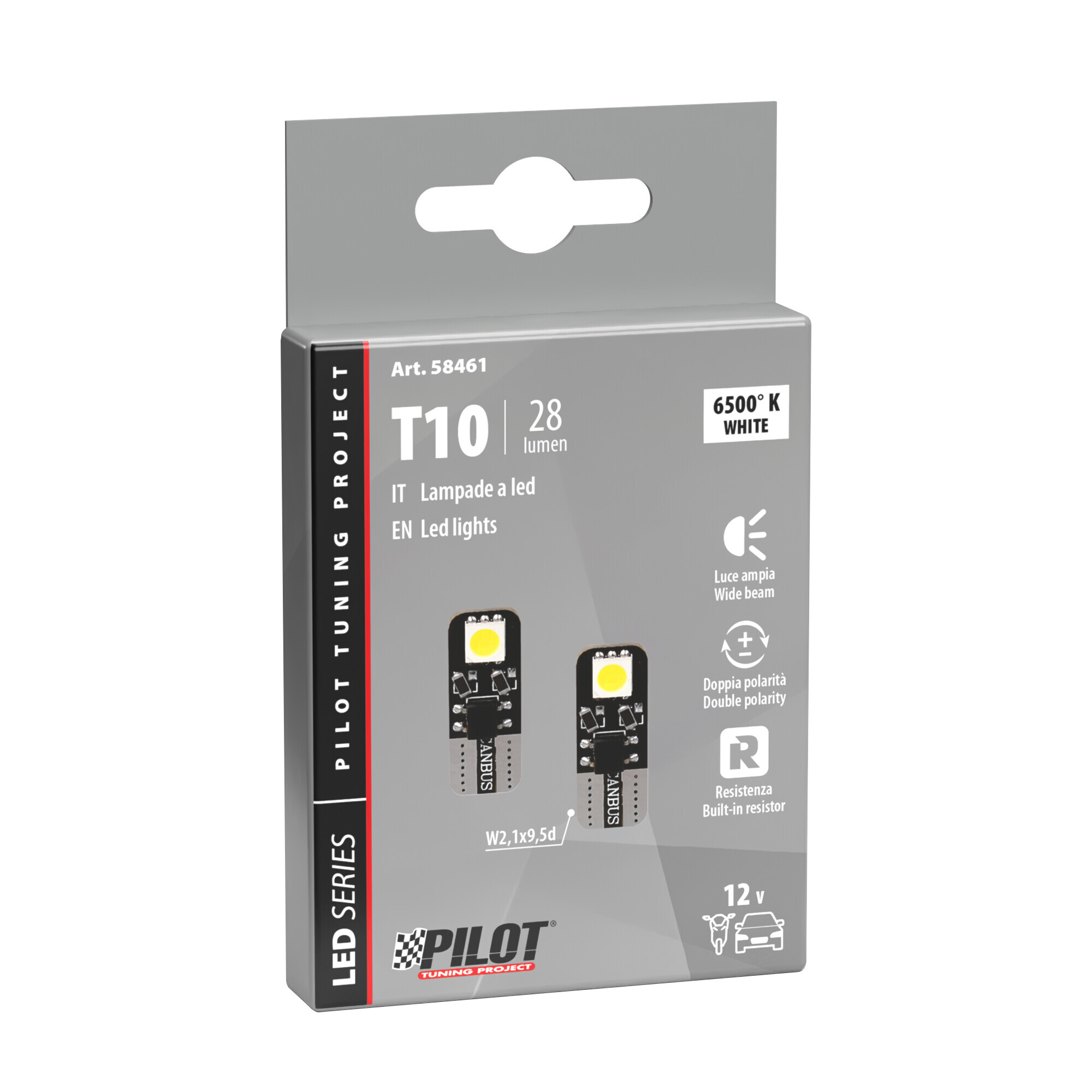 12V Hyper-Led 6 - 2 SMD x 3 chips - (T10) - Bifocus - W2,1x9,5d - 2 pz - Scatola - Bianco - Doppia polarità - Resistenza incorporata 2 12V Hyper-Led 6 - 2 SMD x 3 chips - (T10) - Bifocus - W2,1x9,5d - 2 pz - Scatola - Bianco - Doppia polarità - Resistenza incorporata - immagine 2