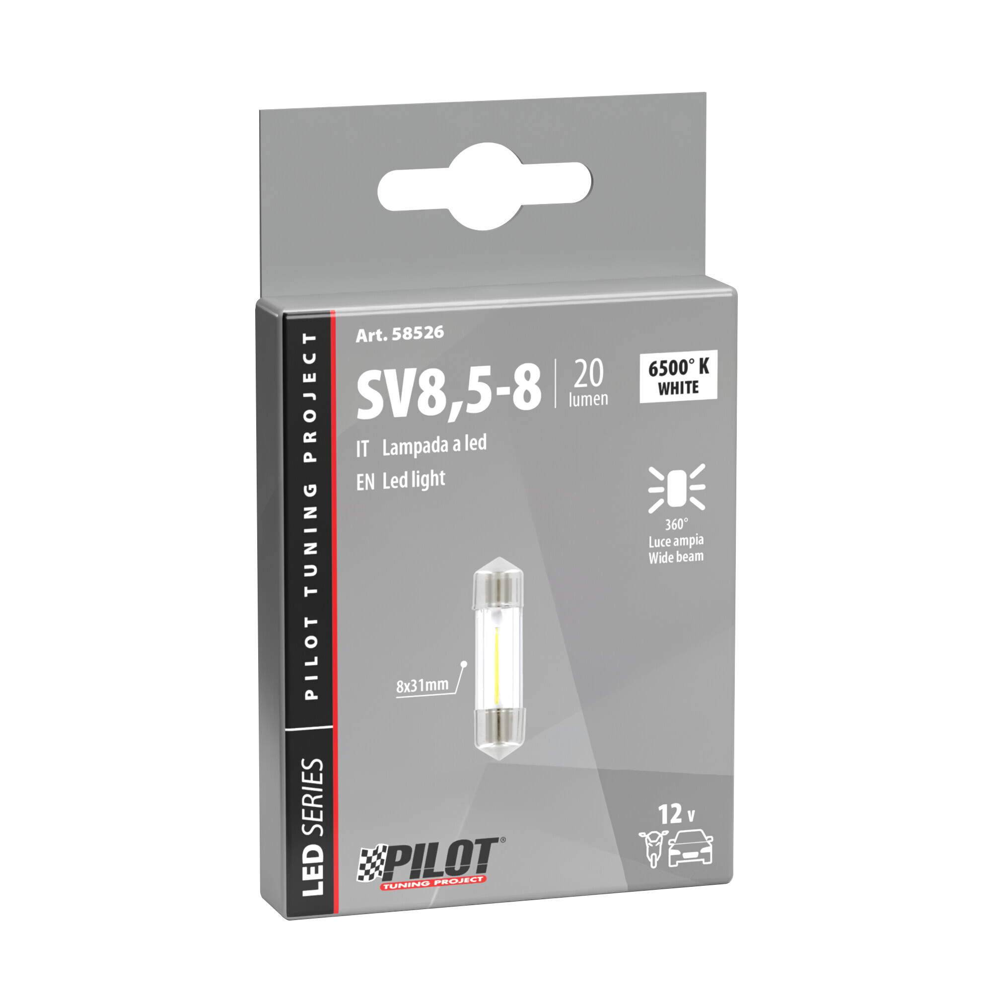 12V Led Series - 1 SMD x 9 chips - 8x31 mm - SV8,5-8 - 1 pz - Scatola - Bianco - immagine 2