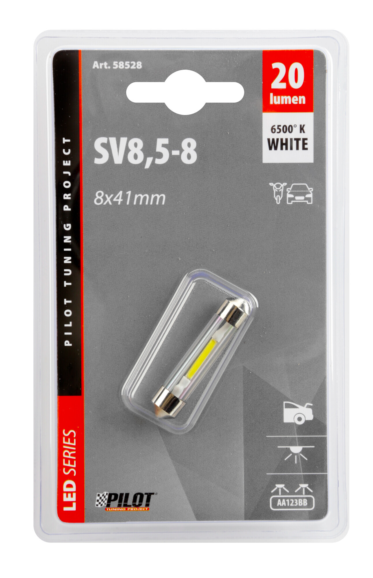 12V Led Series - 1 SMD x 9 chips - 8x41 mm - SV8,5-8 - 1 pz - D/Blister - Bianco - immagine 2