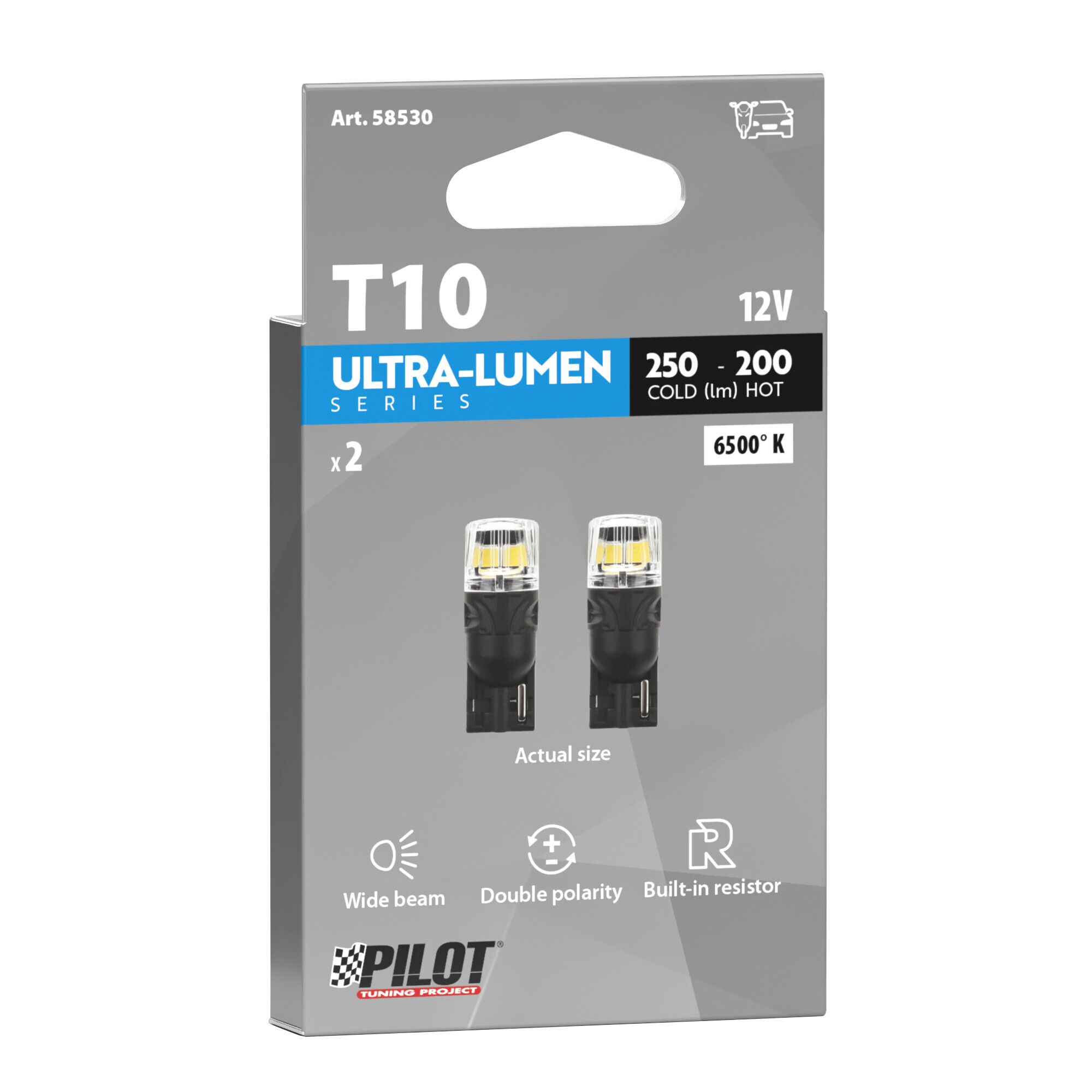 12V Ultra-Lumen Series - (T10) - W2,1x9,5d - 2 pz - Scatola - Bianco - Doppia polarità - Resistenza incorporata - immagine 2