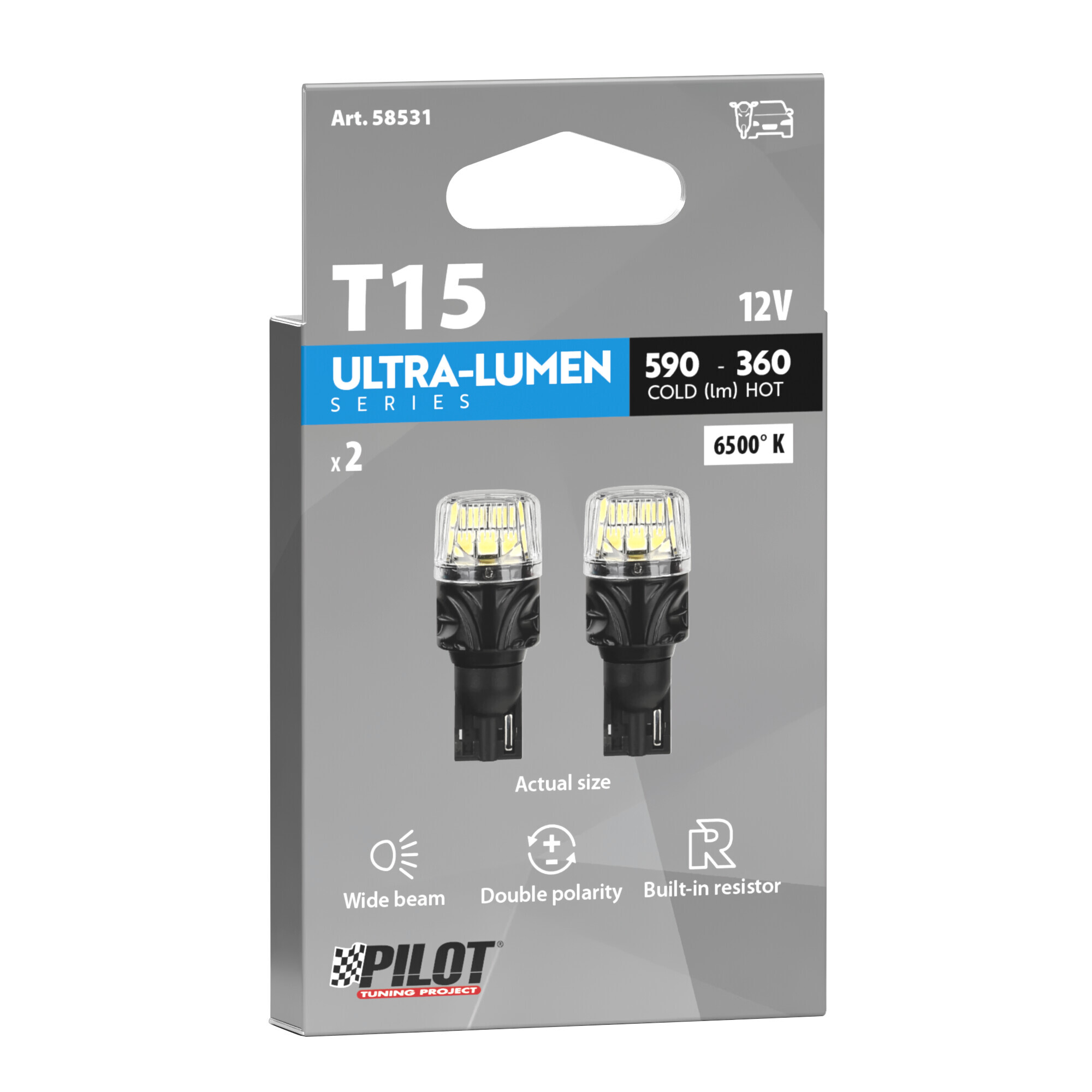 12V Ultra-Lumen Series - (W16W) - W2,1x9,5d - 2 pz - Scatola - Bianco - Doppia polarità - Resistenza incorporata - immagine 2