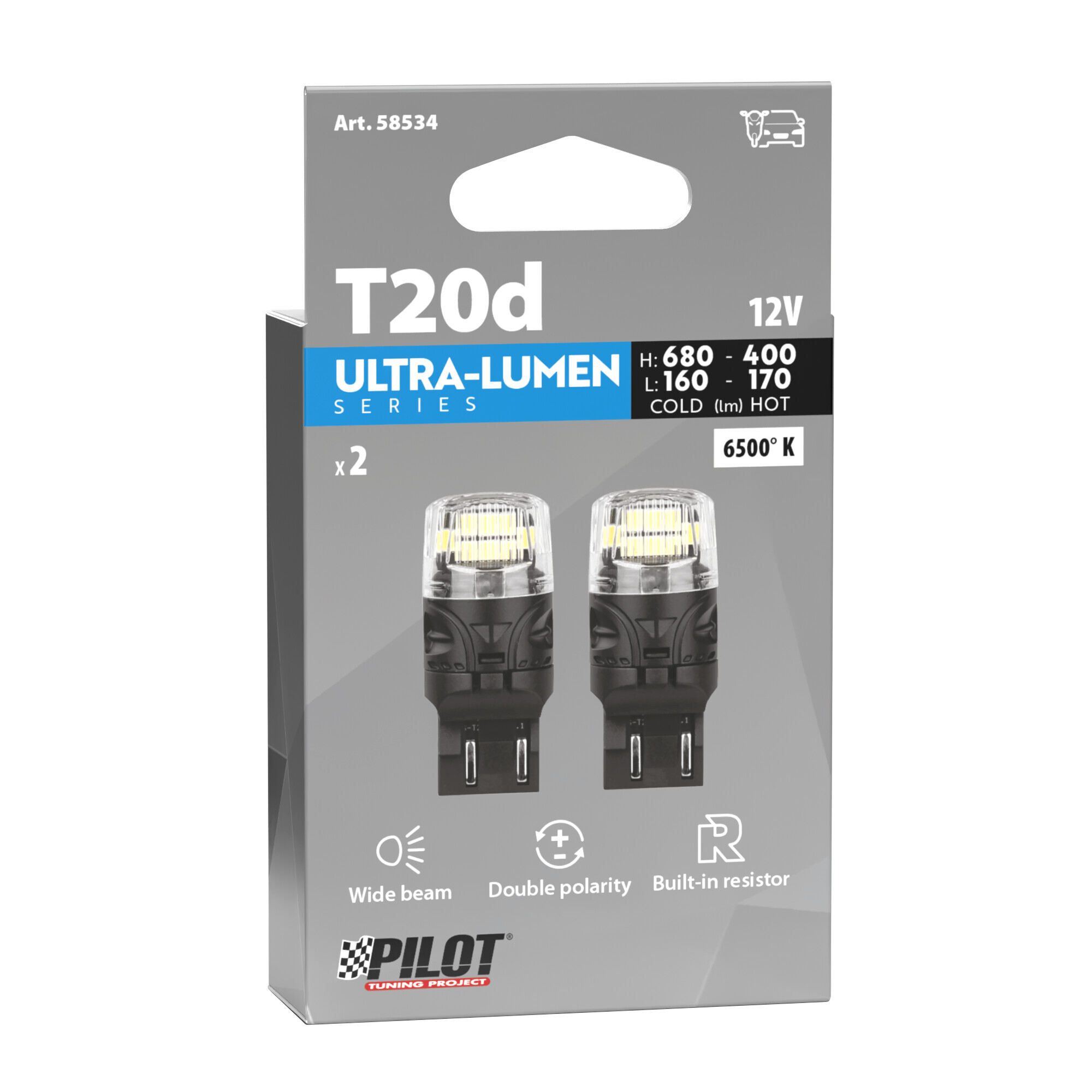 12V Ultra-Lumen Series - (W21/5W) - W3x16q - 2 pz - Scatola - Bianco - Doppia polarità - Resistenza incorporata - immagine 2