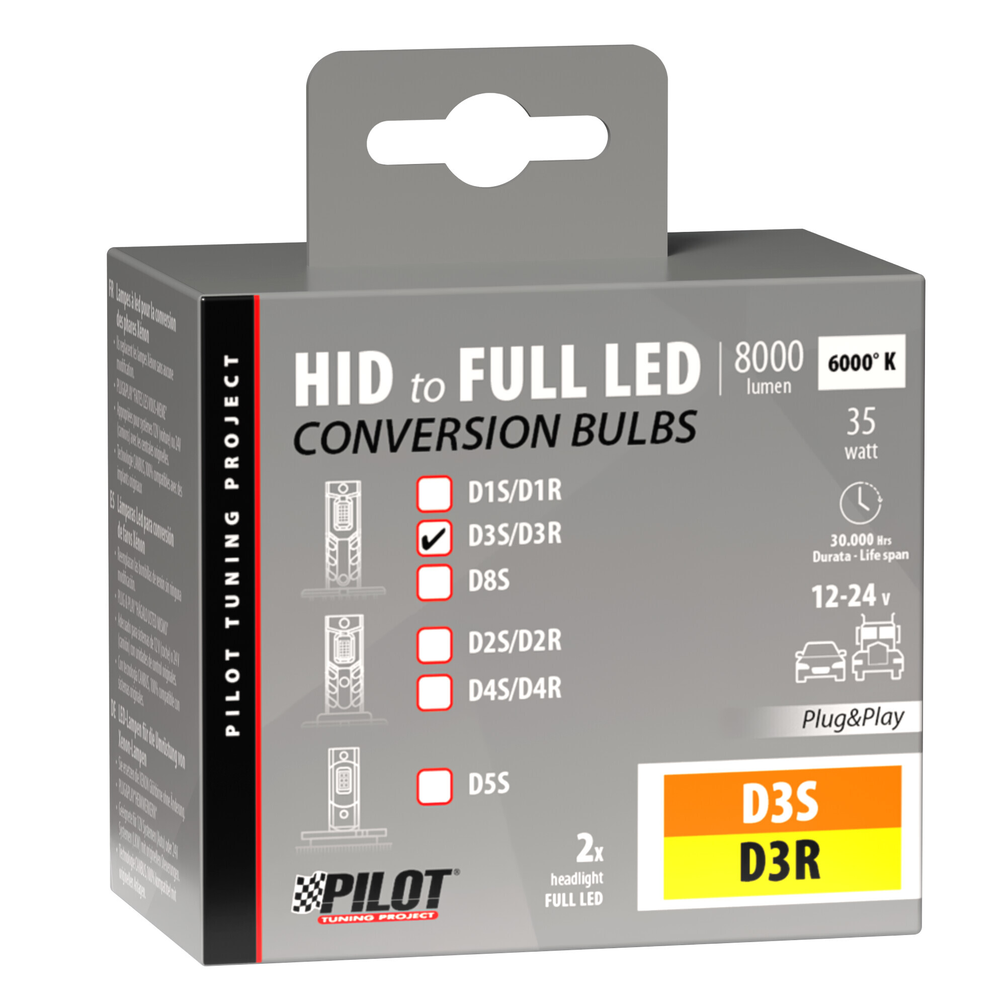 12-24V Lampade a Led per conversione fari Xenon - (D3S-D3R) - 35W - 2 pz - Scatola - immagine 2