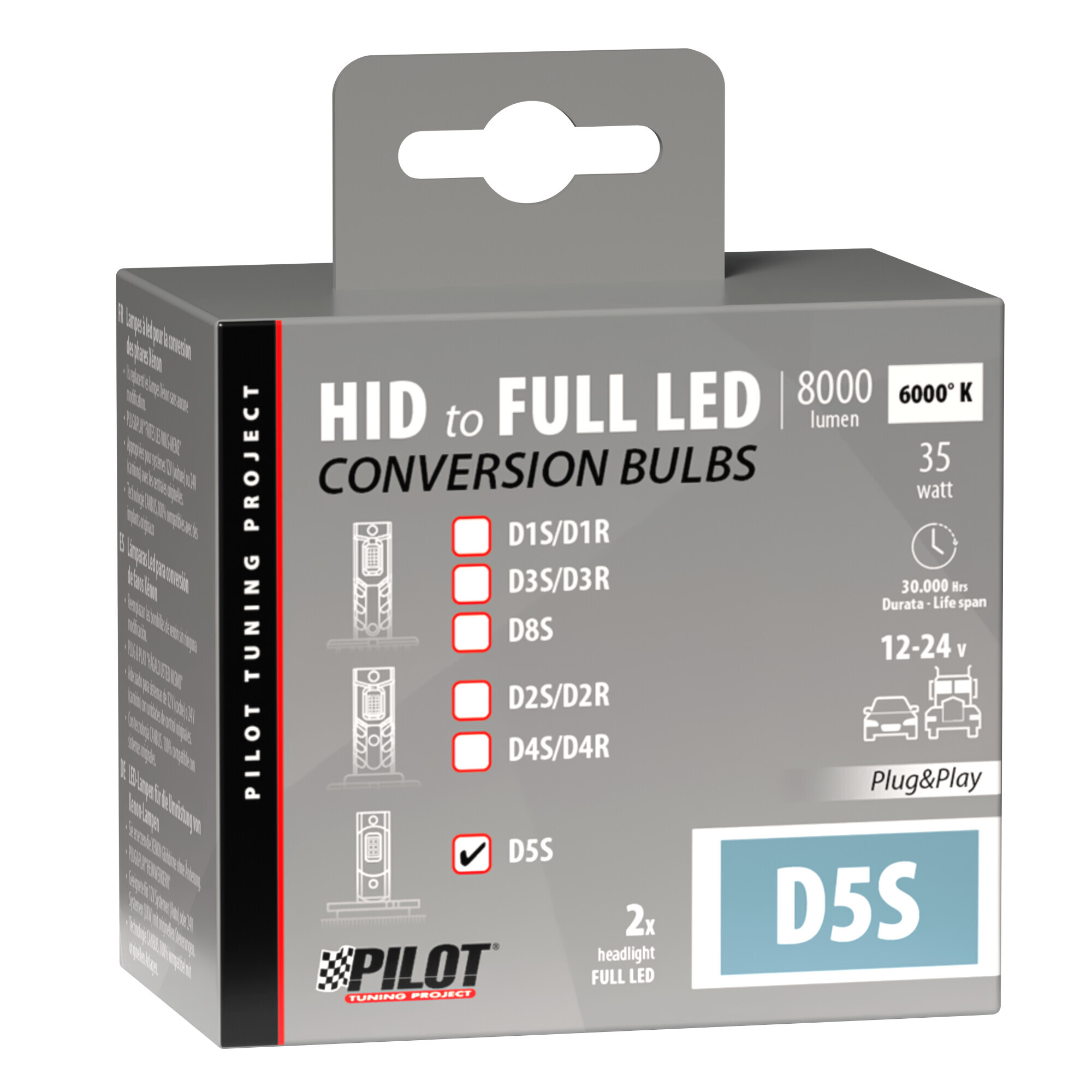 12-24V Lampade a Led per conversione fari Xenon - (D5S) - 35W - 2 pz - Scatola - immagine 2