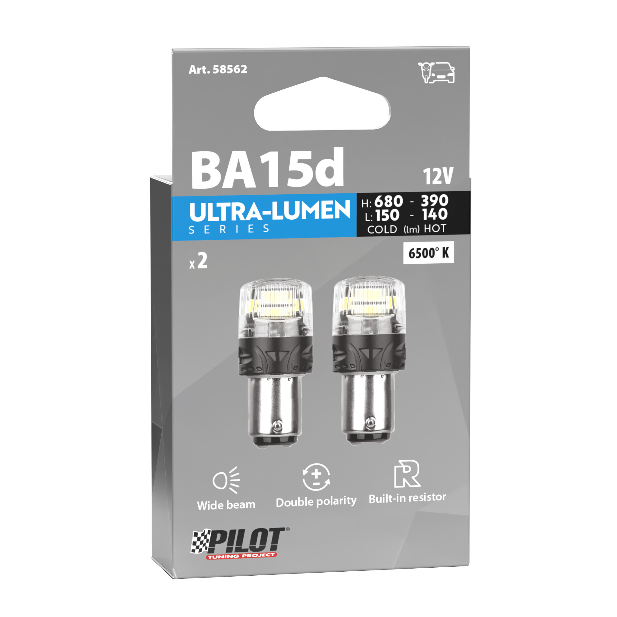 12V Ultra-Lumen Series - (BA15d) - BA15d - 2 pz - Scatola - Bianco - Doppia polarità - Resistenza incorporata - immagine 2