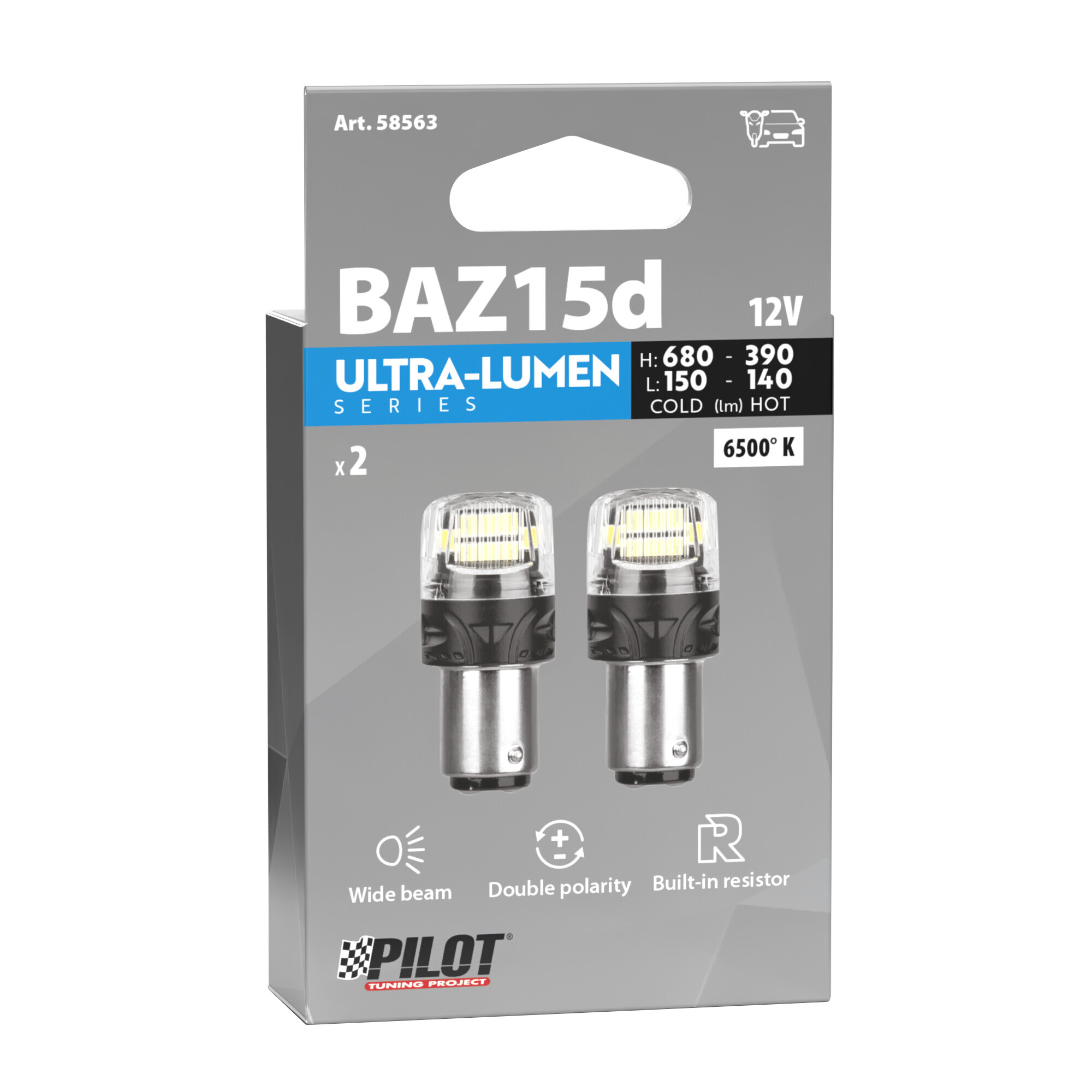 12V Ultra-Lumen Series - (P21/4W) - BAZ15d - 2 pz - Scatola - Bianco - Doppia polarità - Resistenza incorporata - immagine 2
