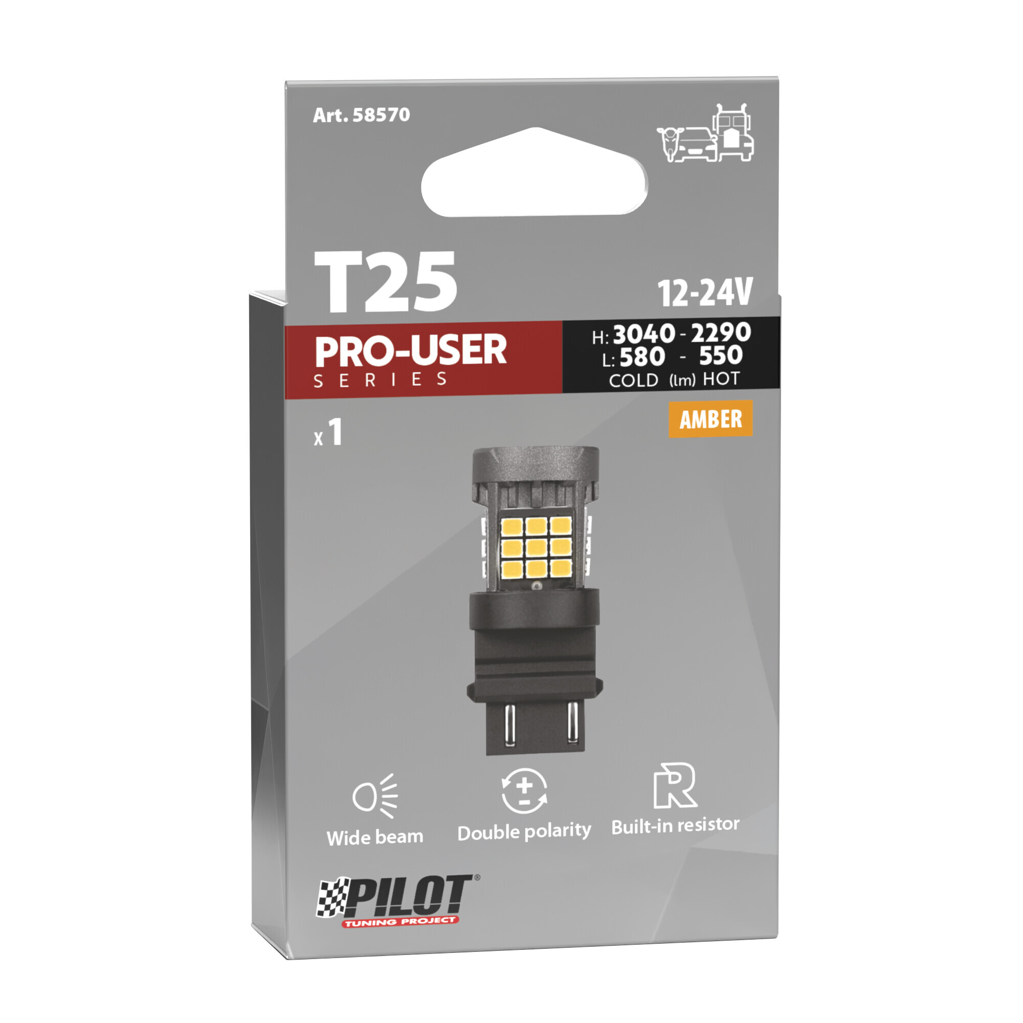 12/24V Pro-User Series - (PY27/7W) - W2,5x16q - 1 pz - Scatola - Arancio - Doppia polarità - Resistenza incorporata - immagine 2