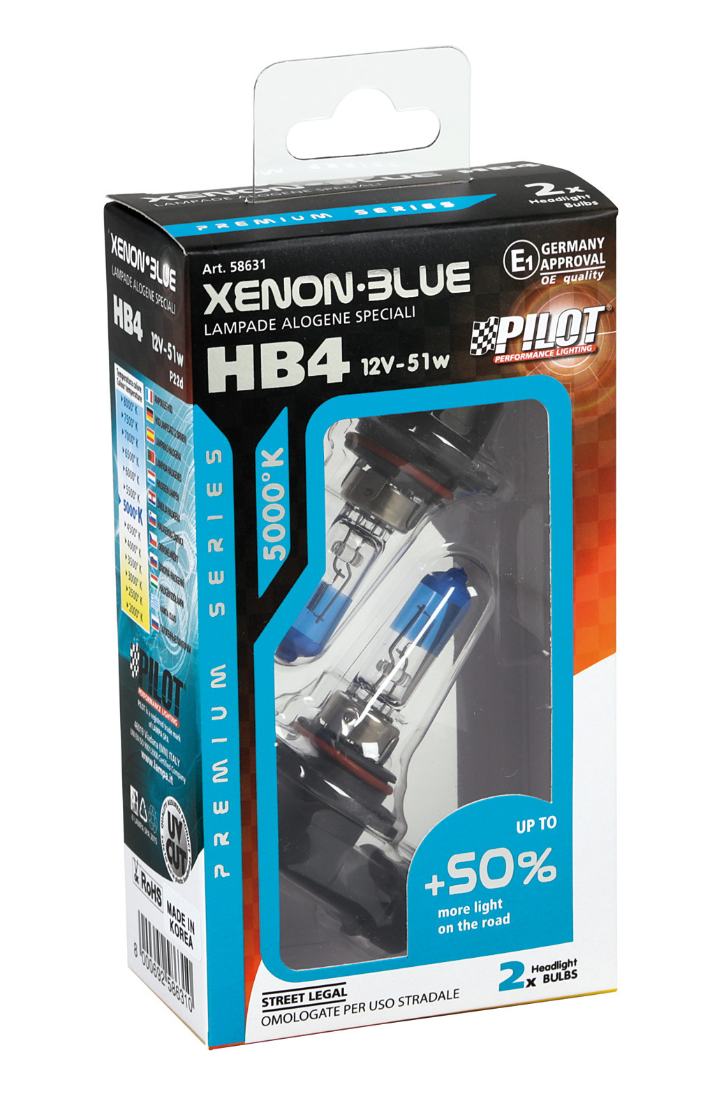 12V Lampada alogena Xenon Blue +50% luce - HB4 - 51W - P22d - 2 pz - Scatola - immagine 2