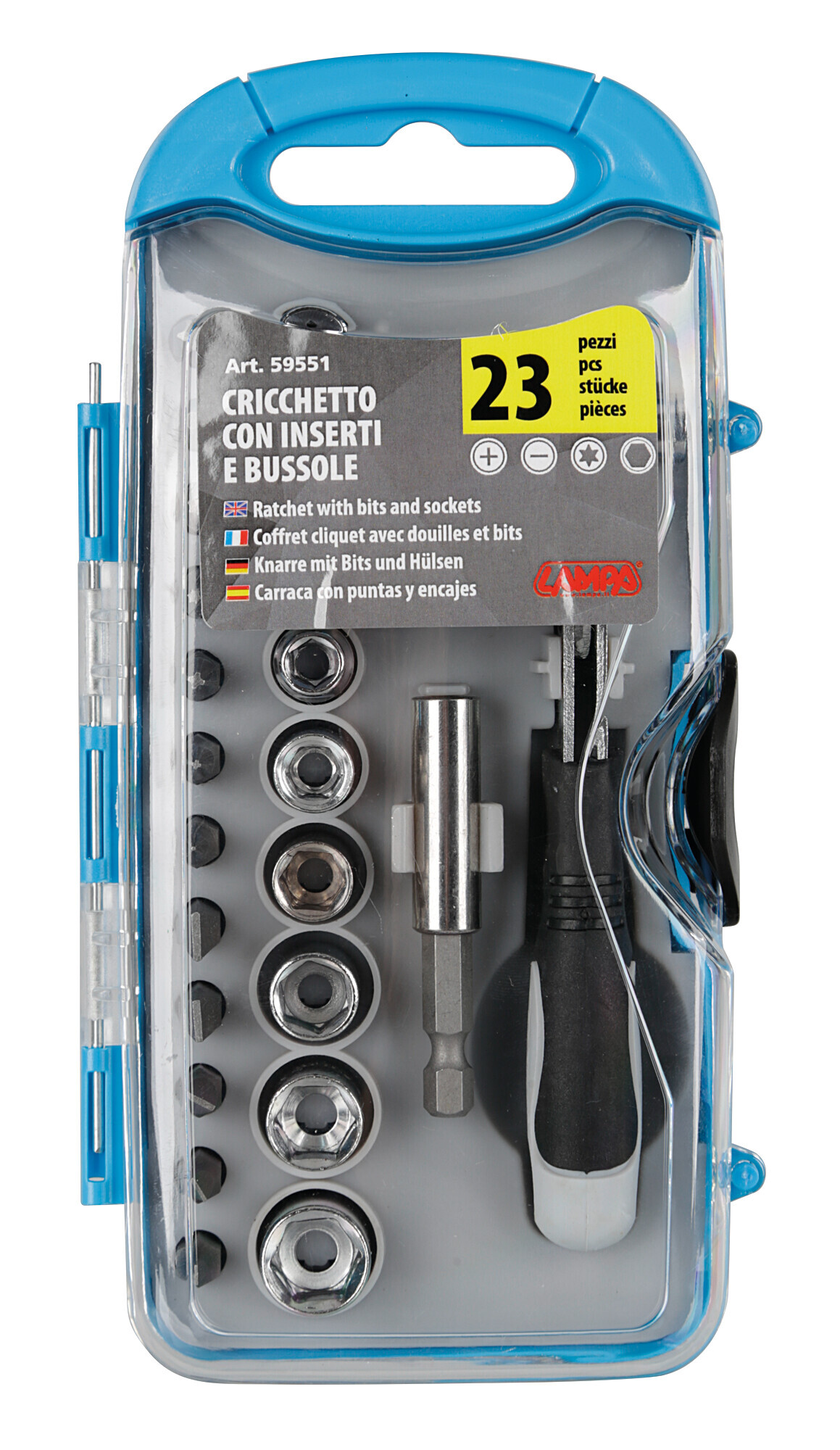 Set cricchetto con inserti e bussole, 23 pz - immagine 3