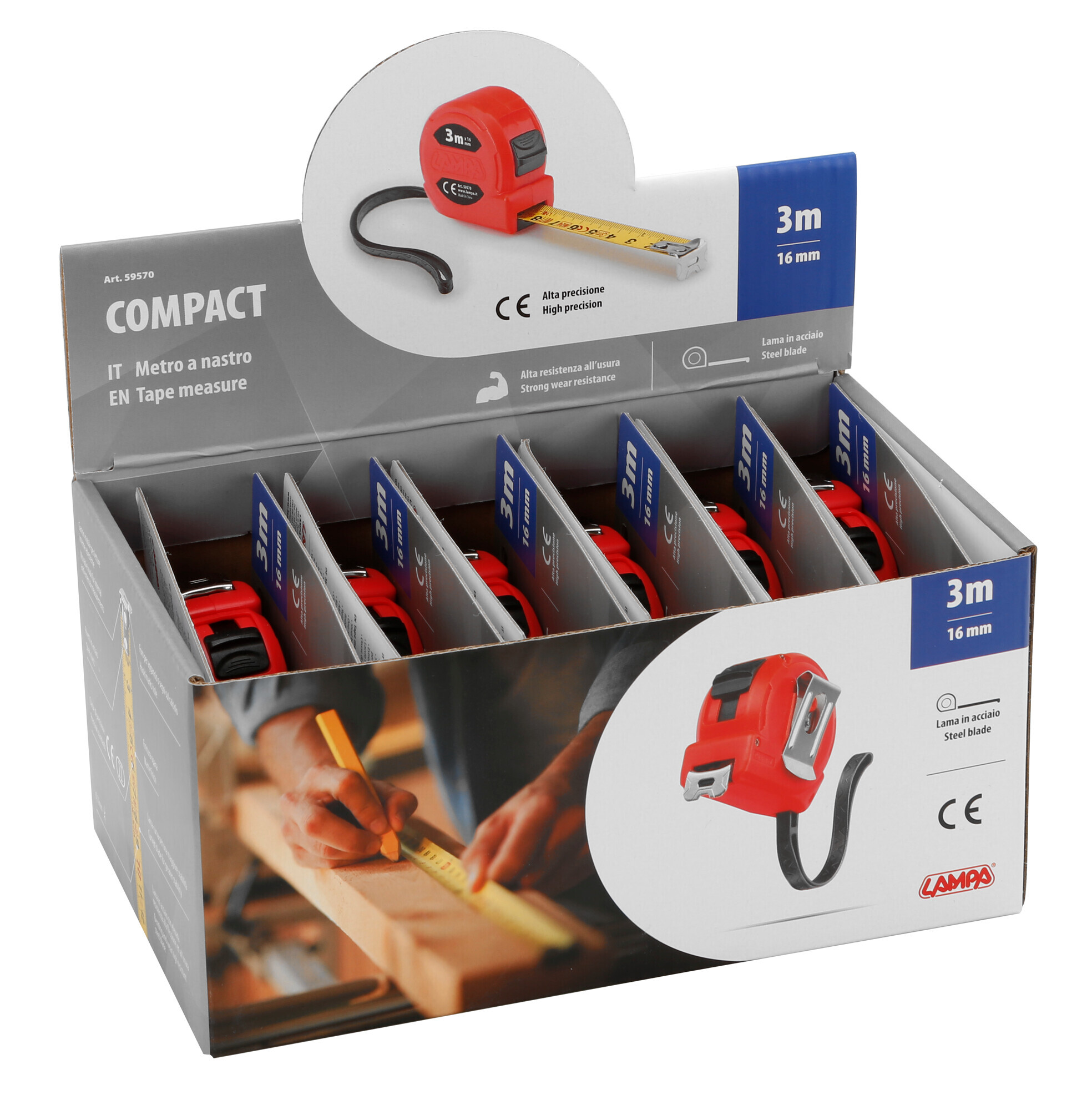 Compact, metro a nastro - 3 m x 16 mm - Confezione da 12 pezzi - immagine 6