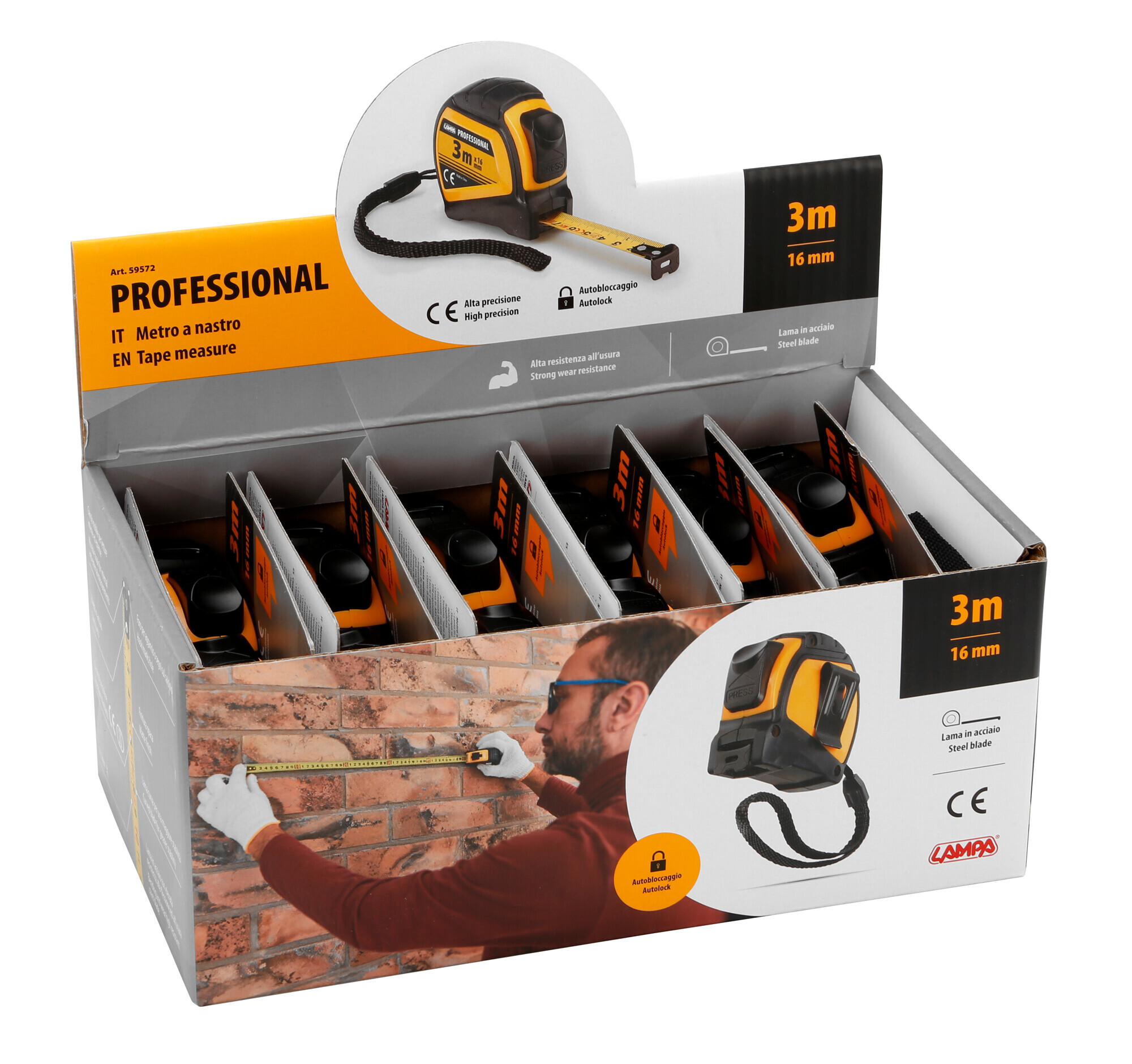 Professional, metro a nastro - 3 m x 16 mm - Confezione da 12 pezzi - immagine 6