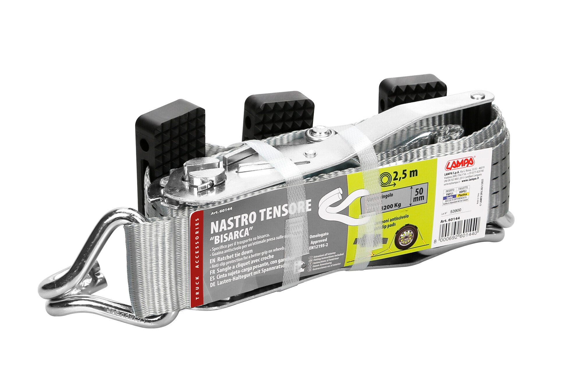 Nastro tensore con cricchetto per bisarca, gancio singolo - 3200 Kg - 5x250 cm - immagine 4