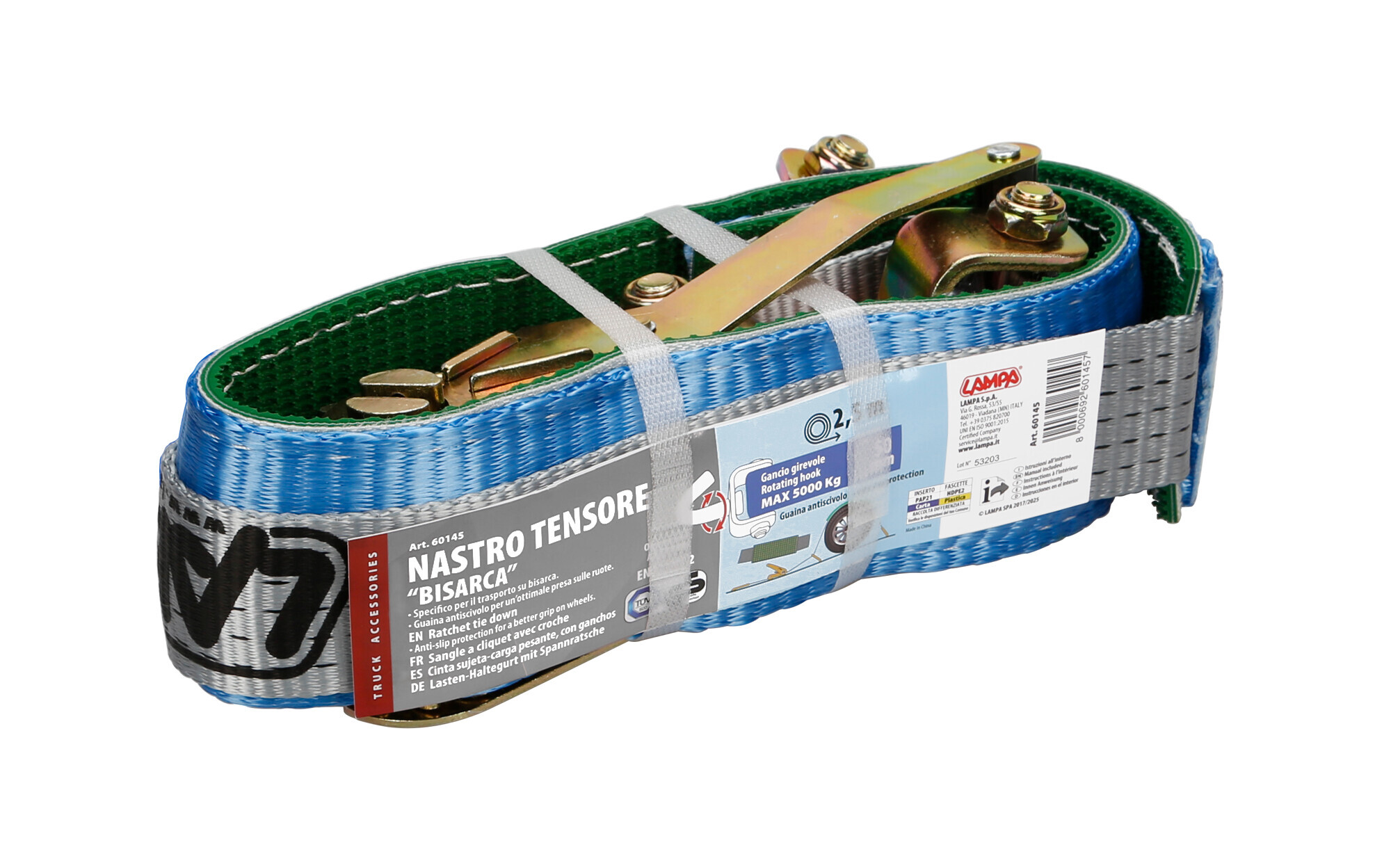 Nastro tensore con cricchetto per bisarca, gancio girevole - 5000 Kg - 5x250 cm - immagine 4