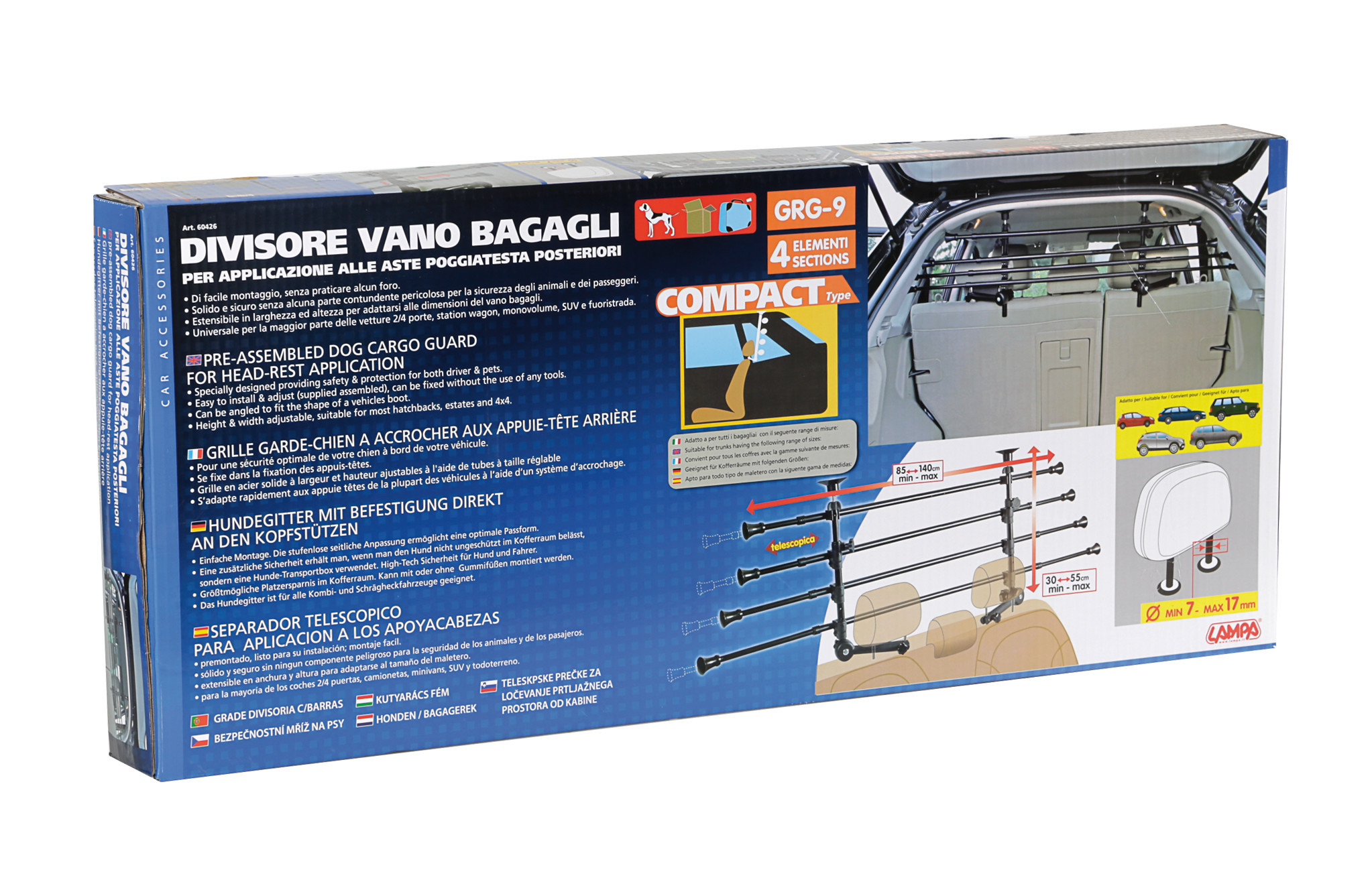 GRG-9 Compact, griglia divisoria telescopica 4 elementi, applicazione al poggiatesta 2 GRG-9 Compact, griglia divisoria telescopica 4 elementi, applicazione al poggiatesta - immagine 2