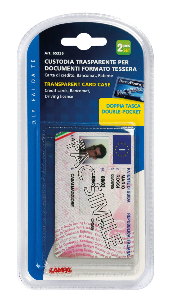 Custodia morbida trasparente per documenti formato tessera, set 2 pz