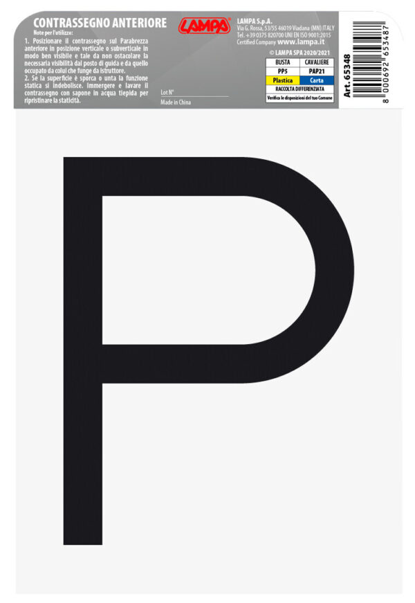 Contrassegno per esercitazioni guida, statico - Anteriore