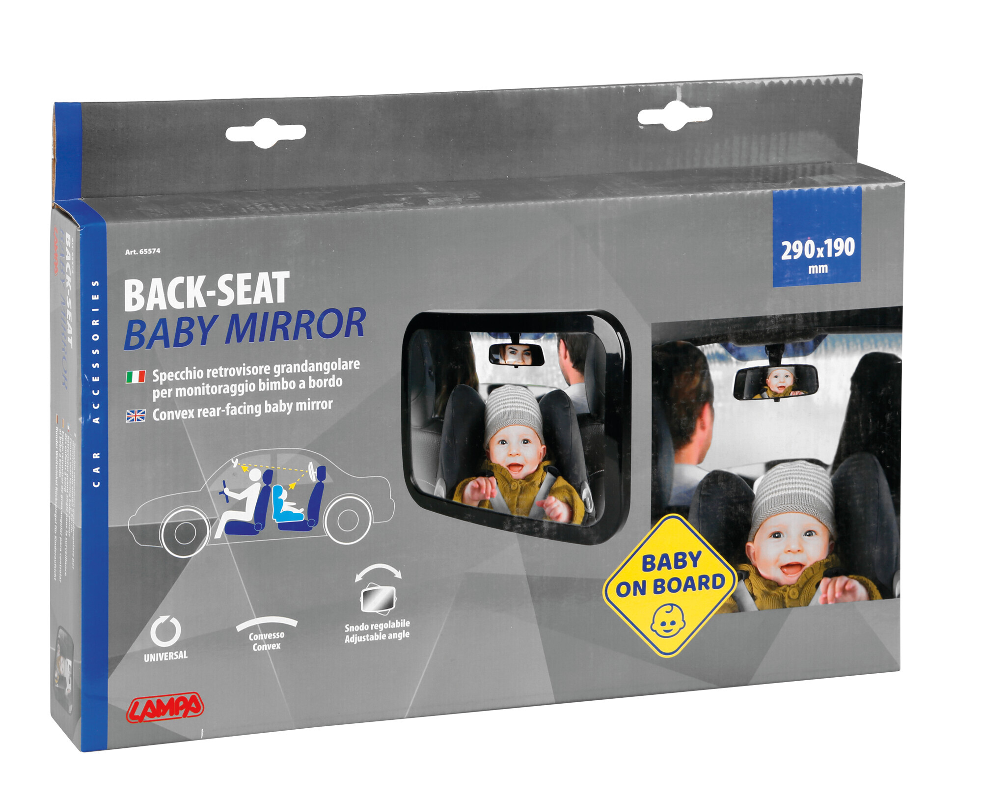 Specchio convesso per monitoraggio bimbo a bordo - 290x190 mm - immagine 5