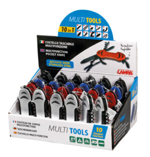 Multi Tools, coltelli multifunzione tascabili 10 in 1, espositore 24 pz