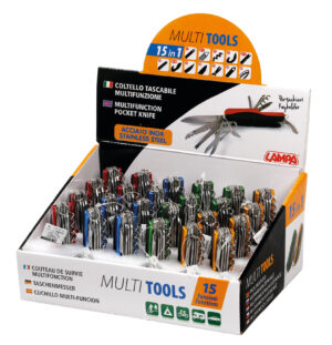 Multi Tools, coltelli multifunzione tascabili 15 in 1, espositore 24 pz