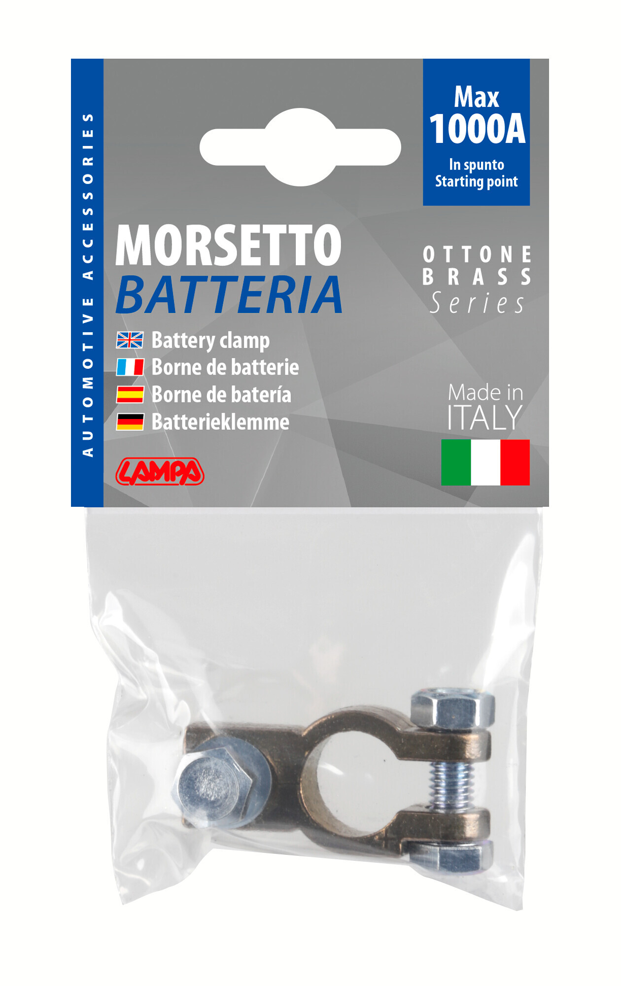 Morsetto batteria rinforzato; fissaggio cavo a capocorda su vite - foro capocorda Ø 8 mm - Polo positivo - immagine 2