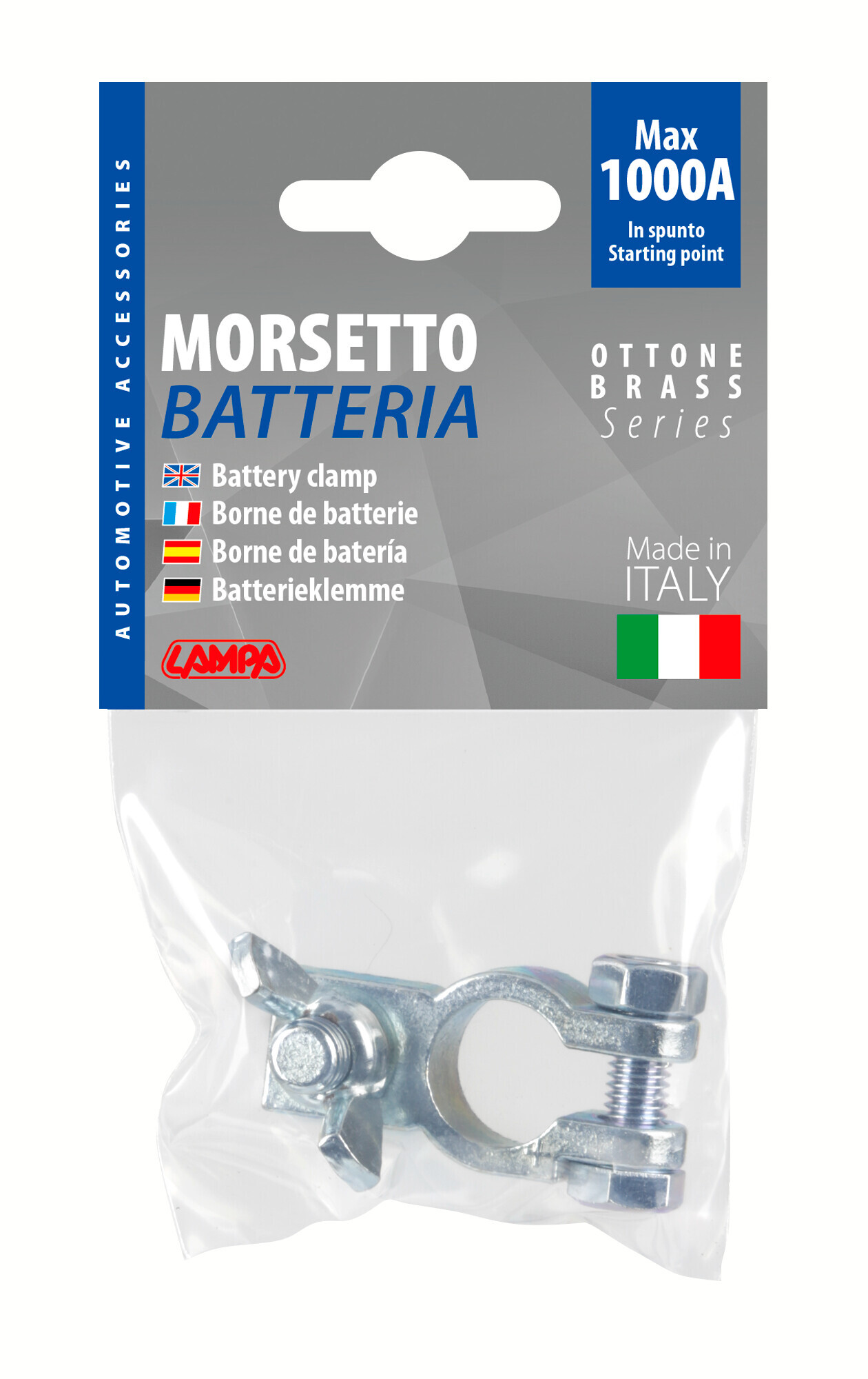 Morsetto batteria zincato; fissaggio cavo a capocorda con dado ad aletta - Polo positivo - Foro capocorda Ø 10 mm - immagine 2