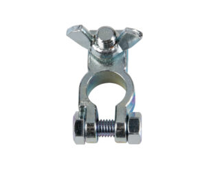 Morsetto batteria zincato; fissaggio cavo a capocorda con dado ad aletta - Polo positivo - Foro capocorda Ø 10 mm