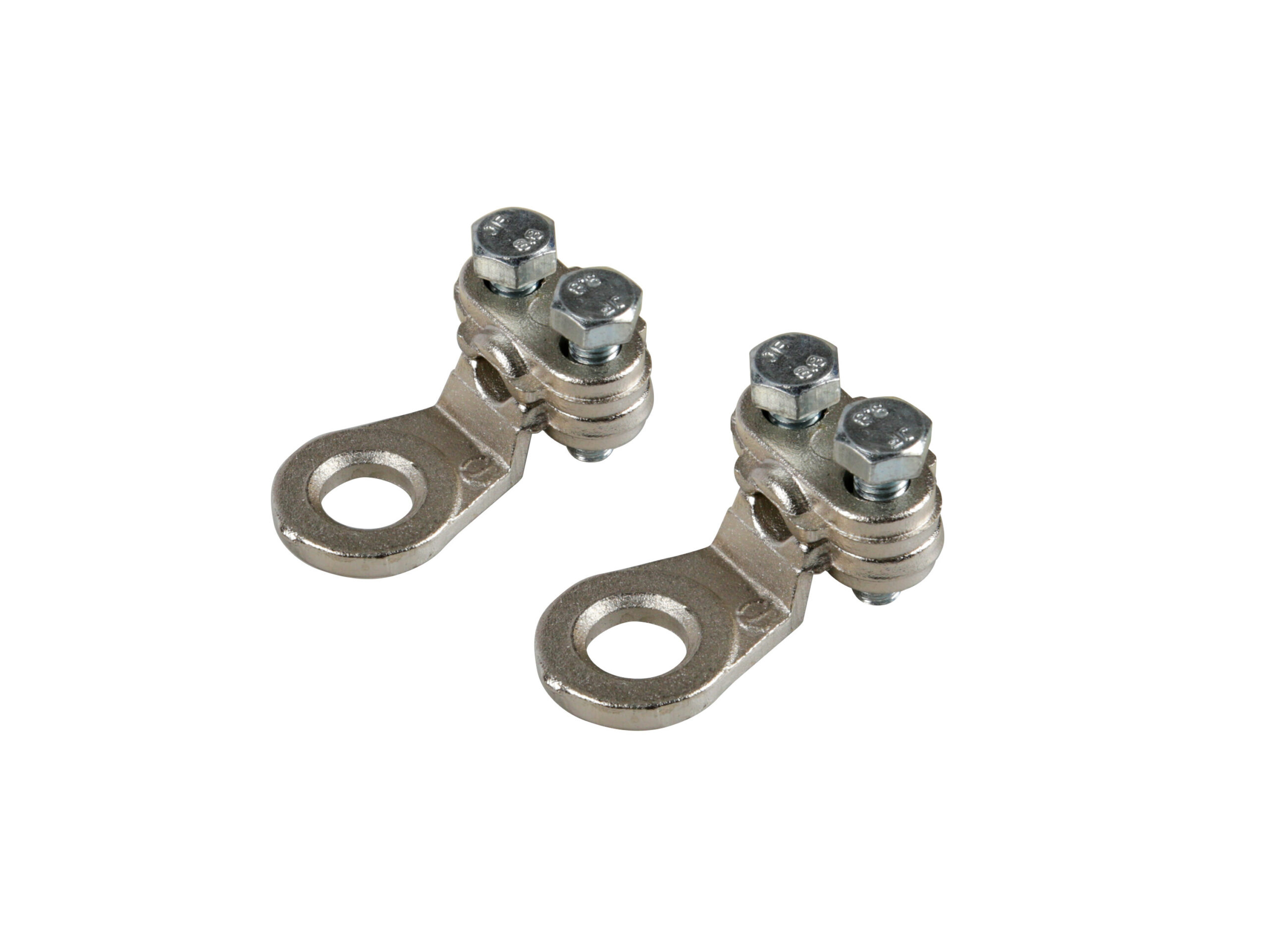 Set 2 pz capicorda di potenza in ottone nichelato, con fissaggio cavo a piastrina - Sezione 16 mm², foro 8 mm