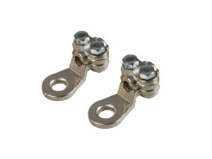 Set 2 pz capicorda di potenza in ottone nichelato, con fissaggio cavo a piastrina - Sezione 25 mm&sup2;, foro 8 mm