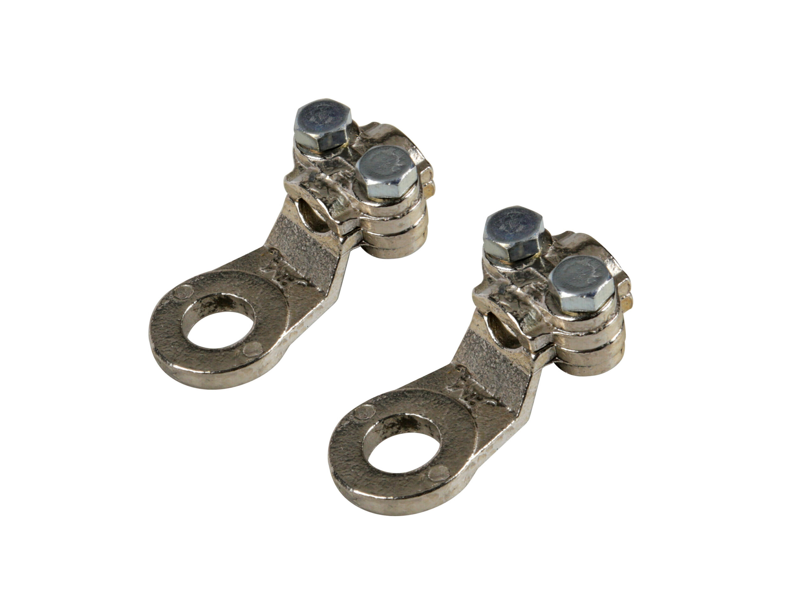 Set 2 pz capicorda di potenza in ottone nichelato, con fissaggio cavo a piastrina - Sezione 35 mm², foro 10 mm