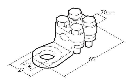 Set 2 pz capicorda di potenza in ottone nichelato, con fissaggio cavo a doppia piastrina - Sezione 70 mm², foro 12 mm - immagine 3