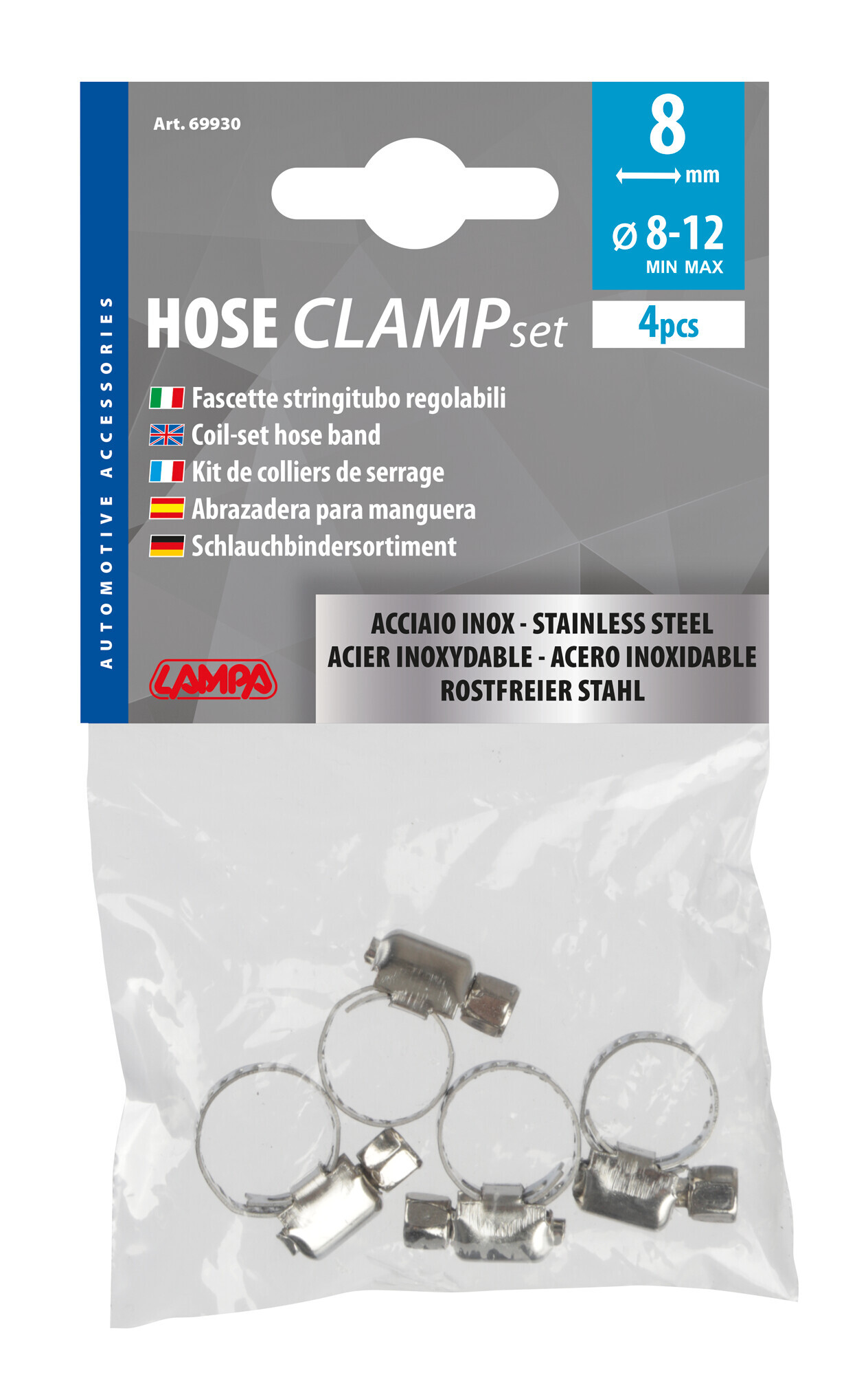 Fascette stringitubo in acciaio inox - set 4 pz - ↔ 8 mm - Ø 8-12 mm - immagine 2