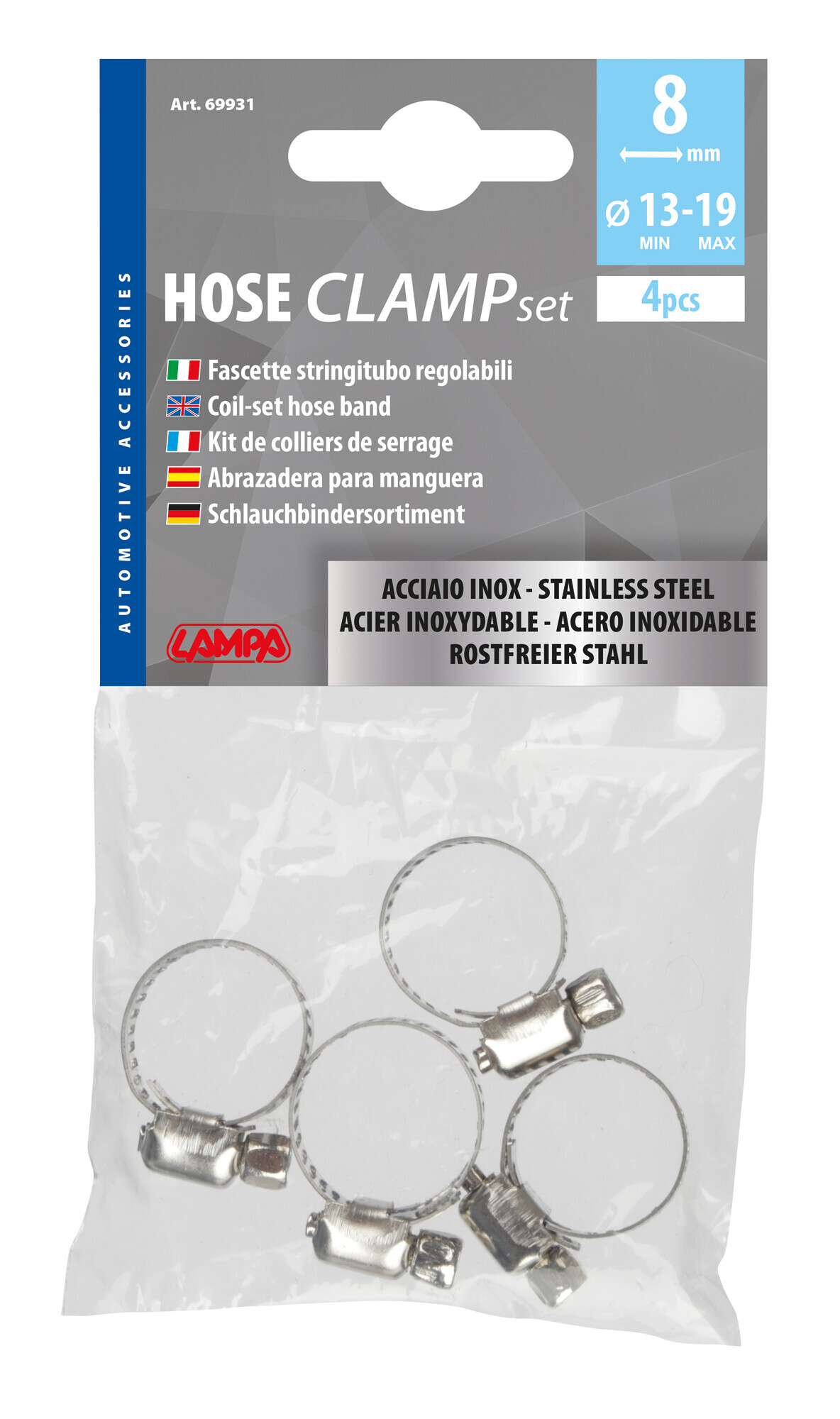 Fascette stringitubo in acciaio inox - set 4 pz - ↔ 8 mm - Ø 13-19 mm 2 Fascette stringitubo in acciaio inox - set 4 pz - ↔ 8 mm - Ø 13-19 mm - immagine 2