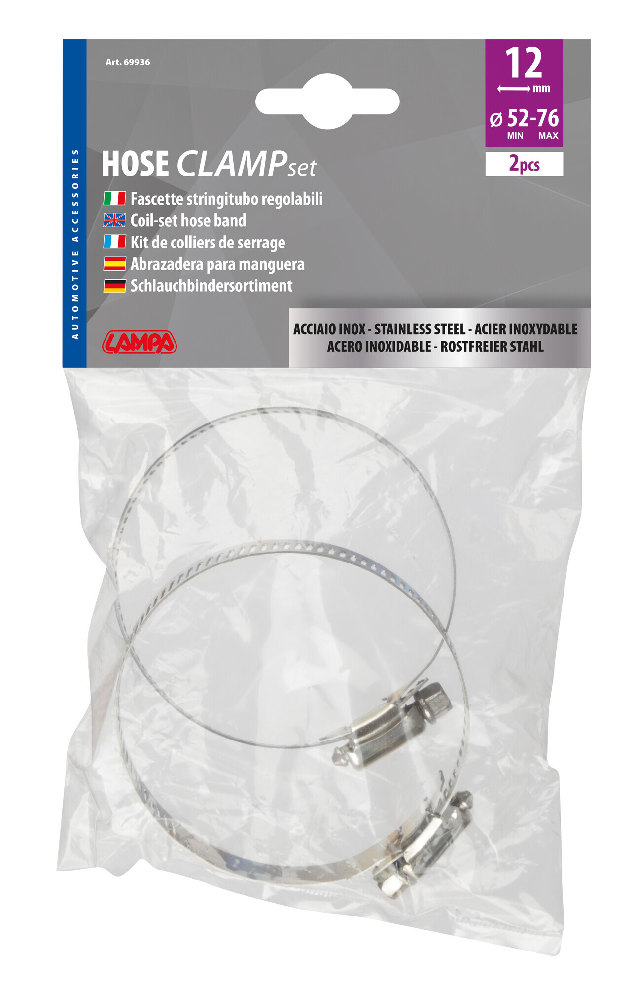 Fascette stringitubo in acciaio inox - set 2 pz - ↔ 12 mm - Ø 52-76 mm - immagine 2