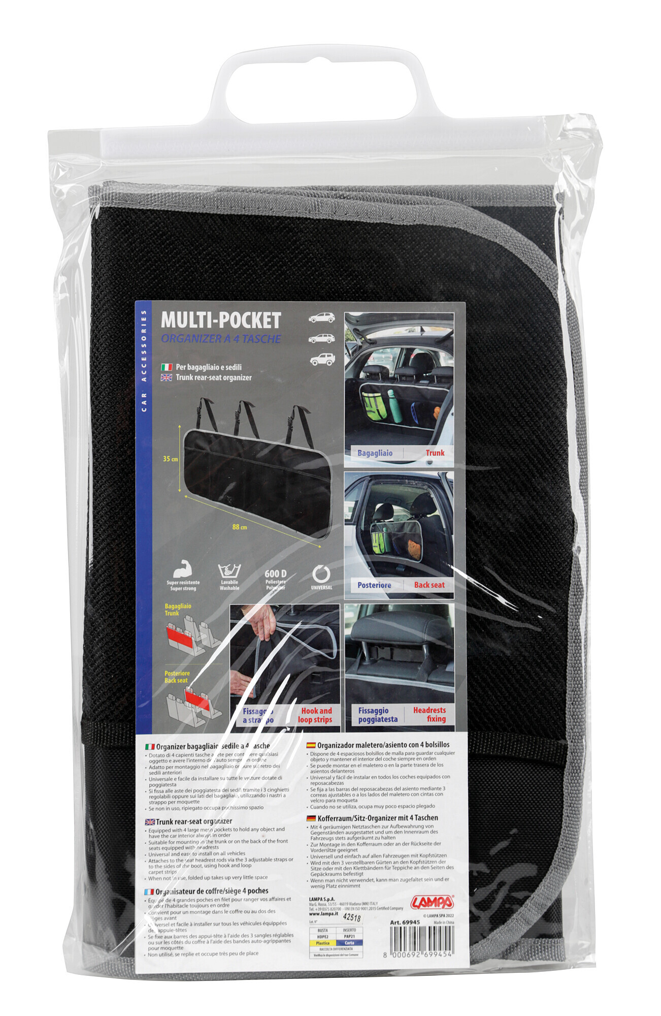 Multi-Pocket, organizer baule/sedile a 4 tasche - immagine 2