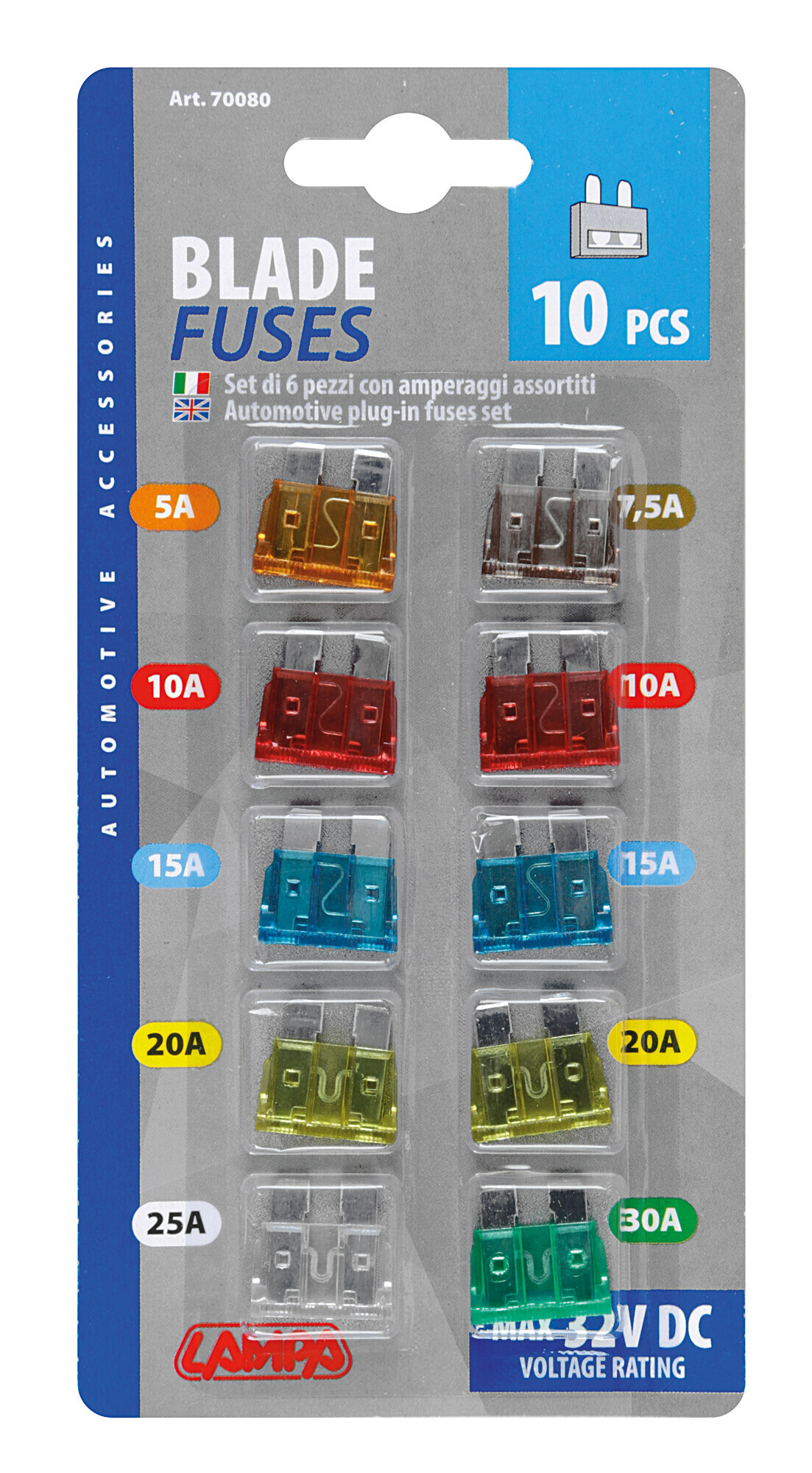 Set 10 fusibili lamellari assortiti, 12/32V - immagine 2