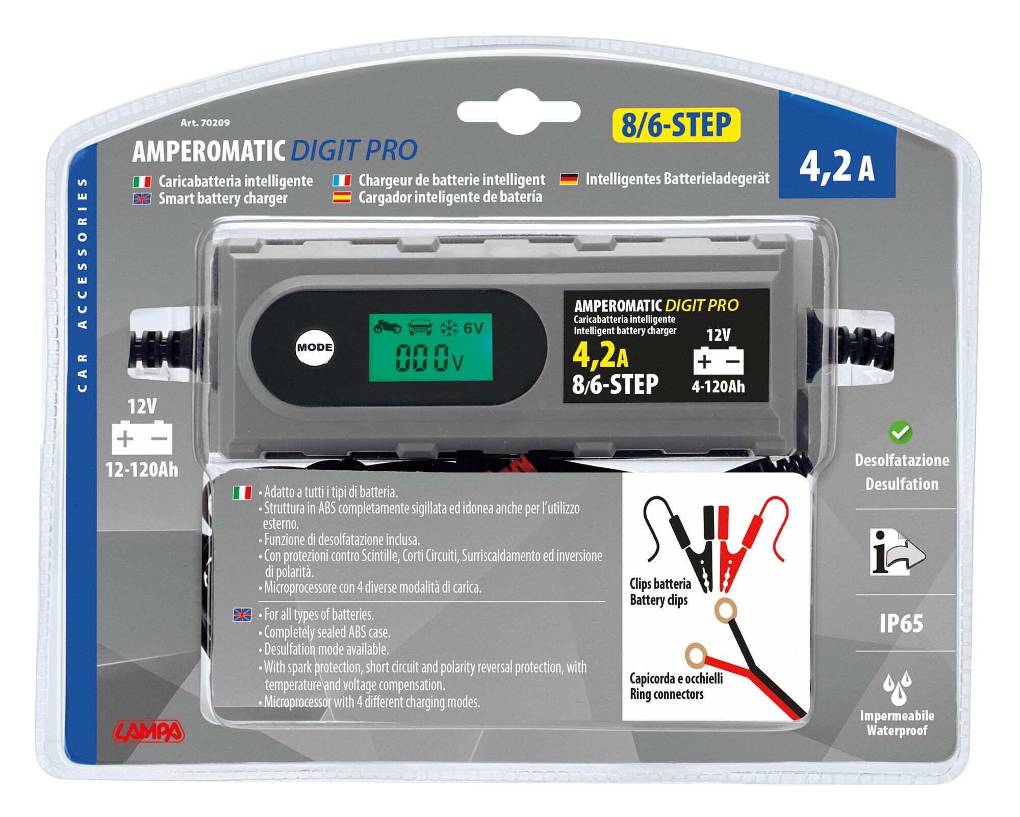 Amperomatic Digit Pro, caricabatteria intelligente, 12V - 4,2A 2 Amperomatic Digit Pro, caricabatteria intelligente, 12V - 4,2A - immagine 2