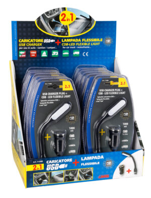Lampada flessibile a LED COB + caricatore USB 12/24V - Display 12 pz
