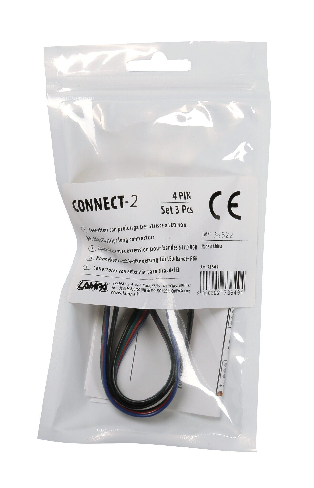 Connect-2, Connettori con prolunga per strisce a Led RGB, set 3 pz - immagine 3