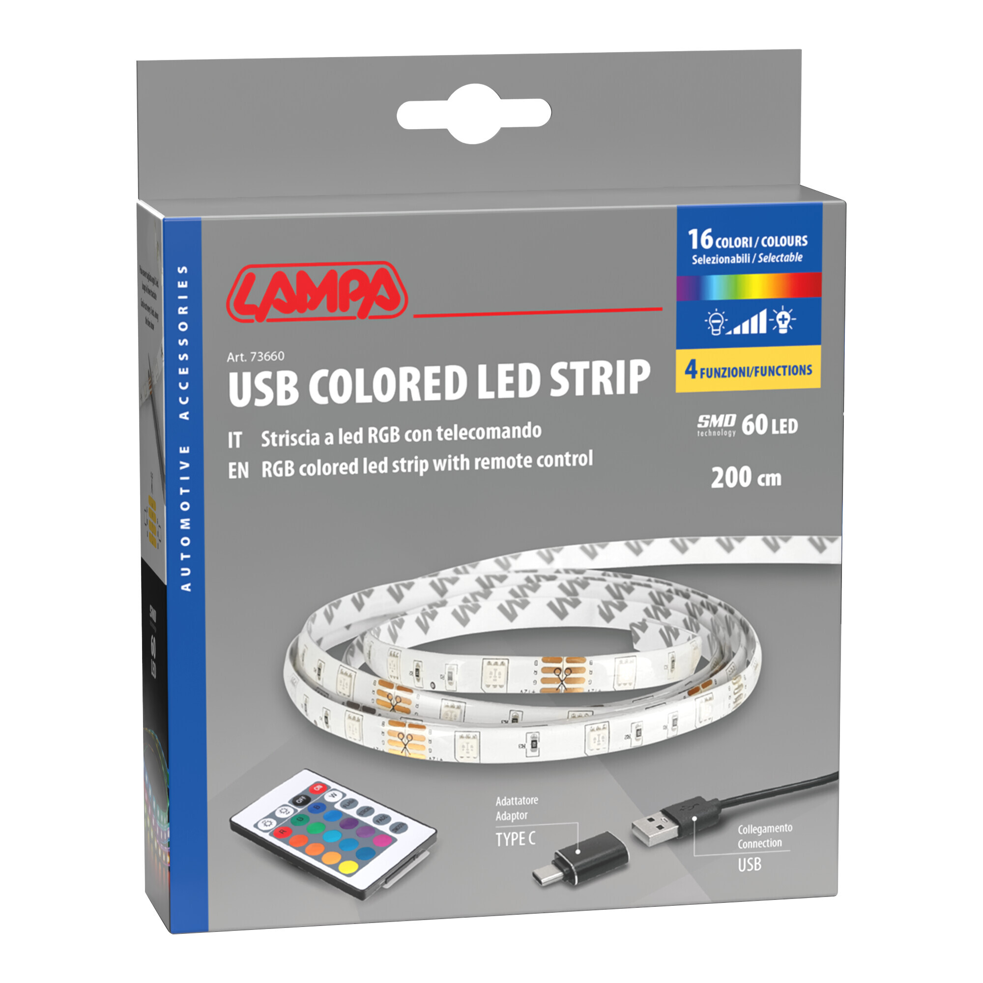 Striscia adesiva a Led RGB, USB - 200 cm - immagine 4