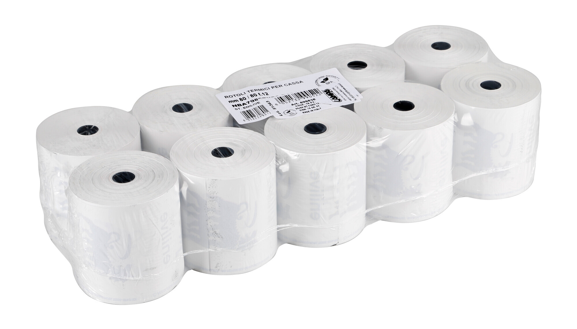 Enilive, Rotoli carta termica per registratori di cassa, 10 pz - 55 g/m² - 80 mm x 80 m