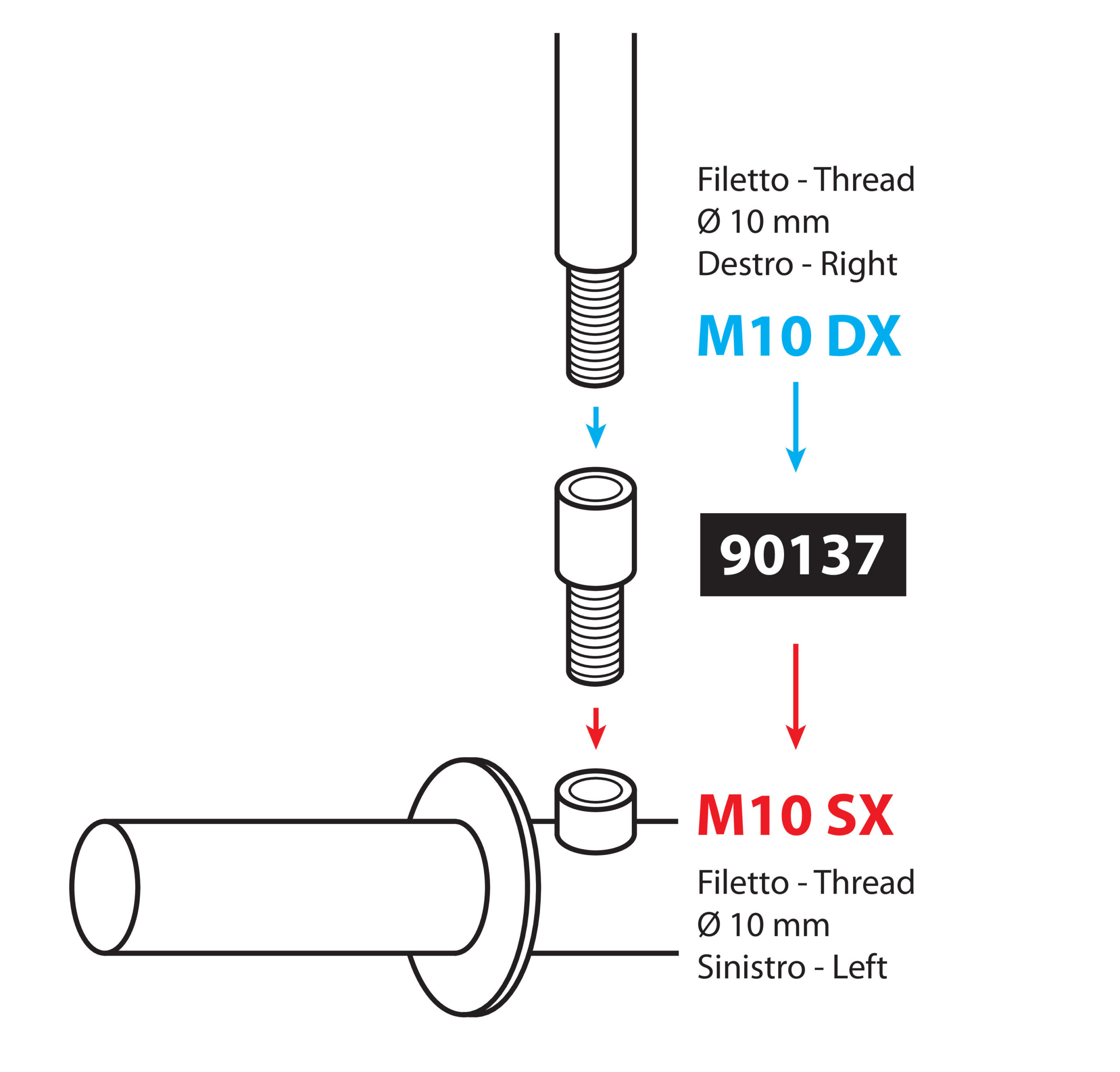 Adattatore per specchi moto - Filetto Ø 10 mm dx > Ø 10 mm sx - immagine 4