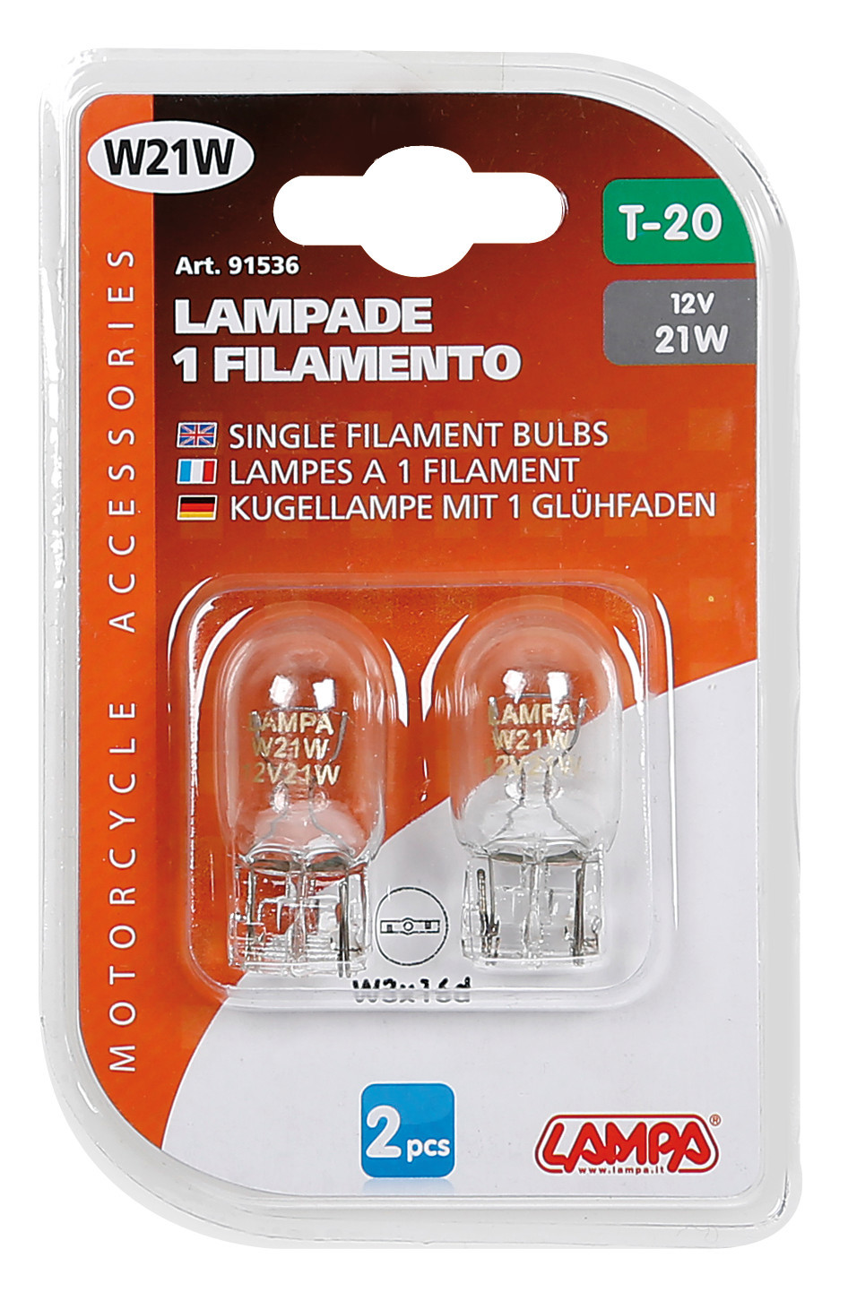 12V Lampada zoccolo vetro - W21W - 21W - W3x16d - 2 pz - D/Blister - immagine 2