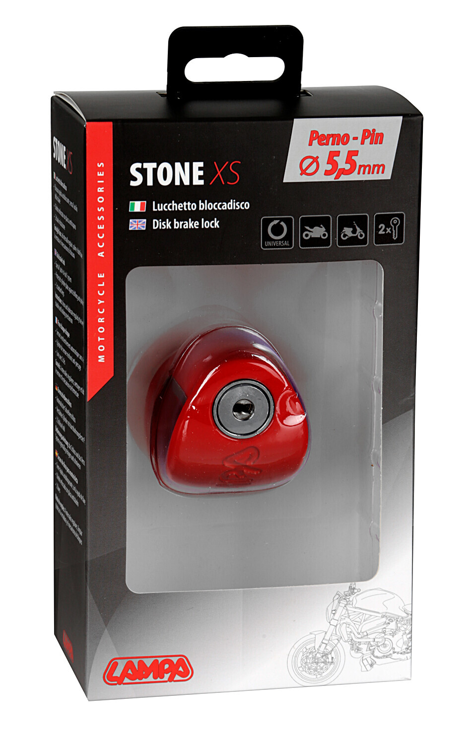 Stone XS, lucchetto bloccadisco - Perno Ø 5,5 mm - Rosso - immagine 2