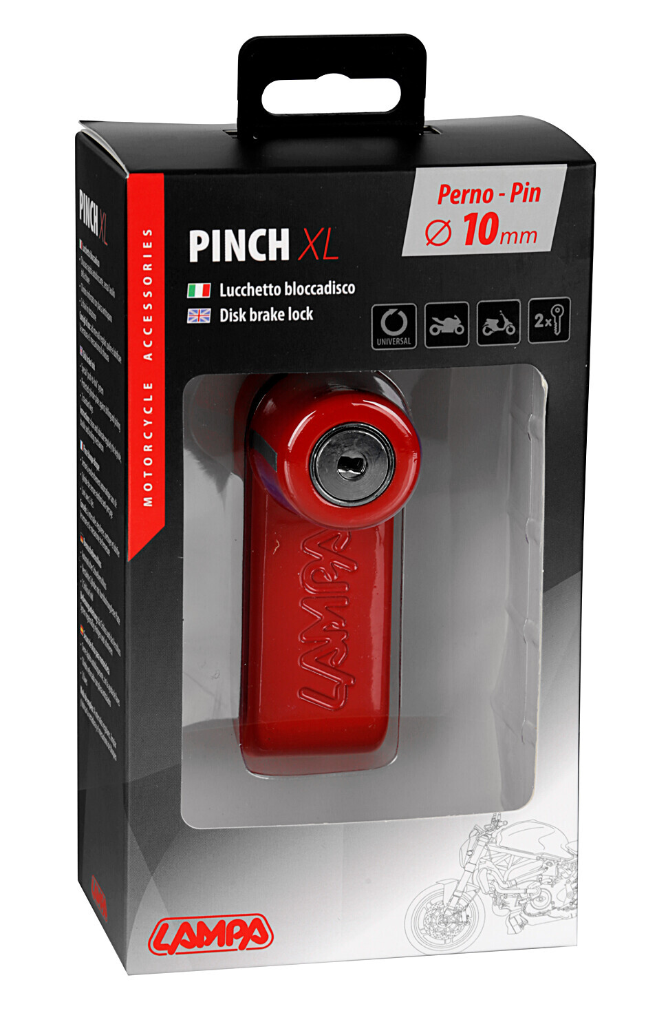 Pinch XL, lucchetto bloccadisco - Perno Ø 10 mm - Rosso - immagine 2