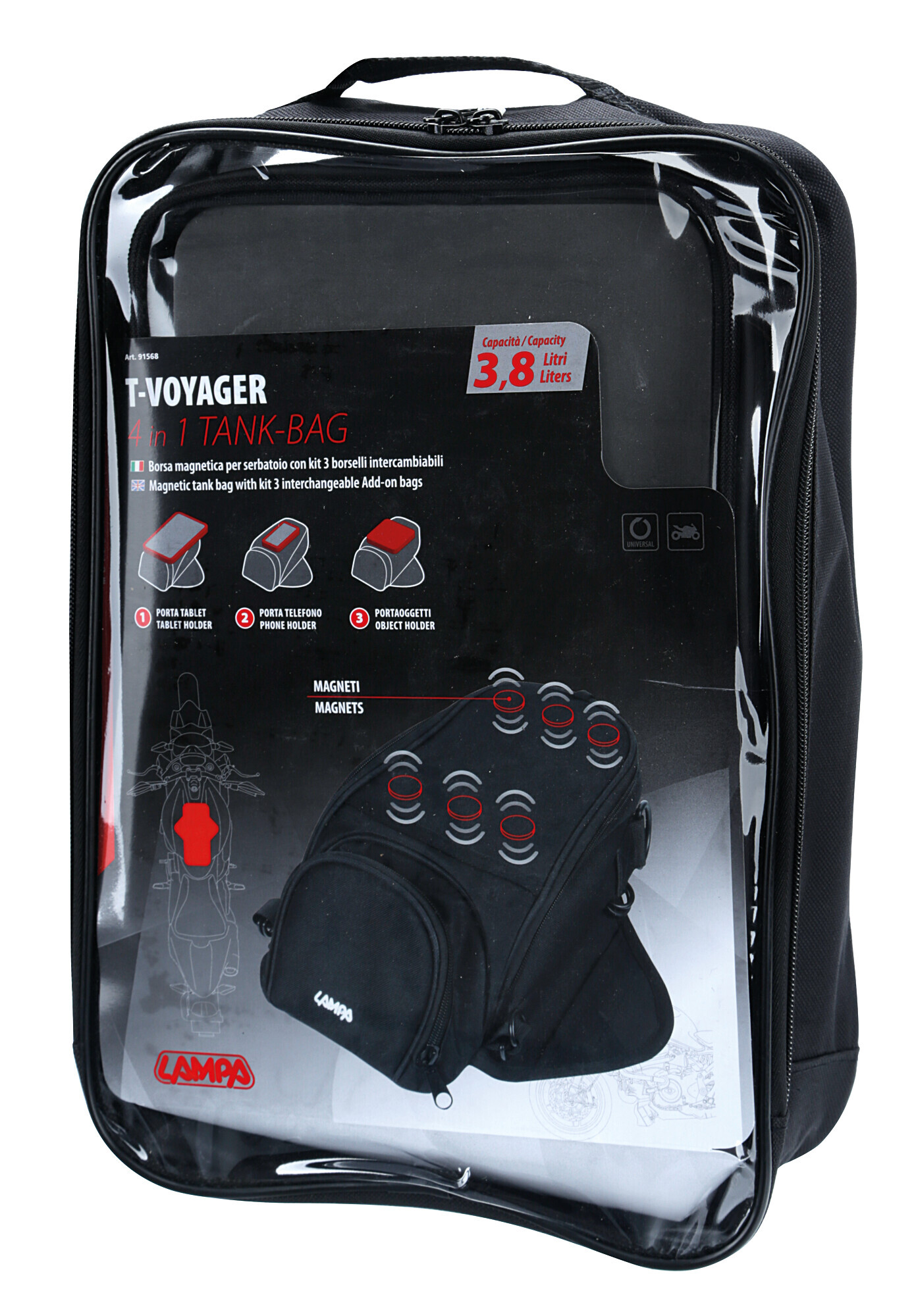 T-Voyager 4 in 1 Tank-Bag, borsa magnetica per serbatoio con kit 3 borselli intercambiabili - immagine 6