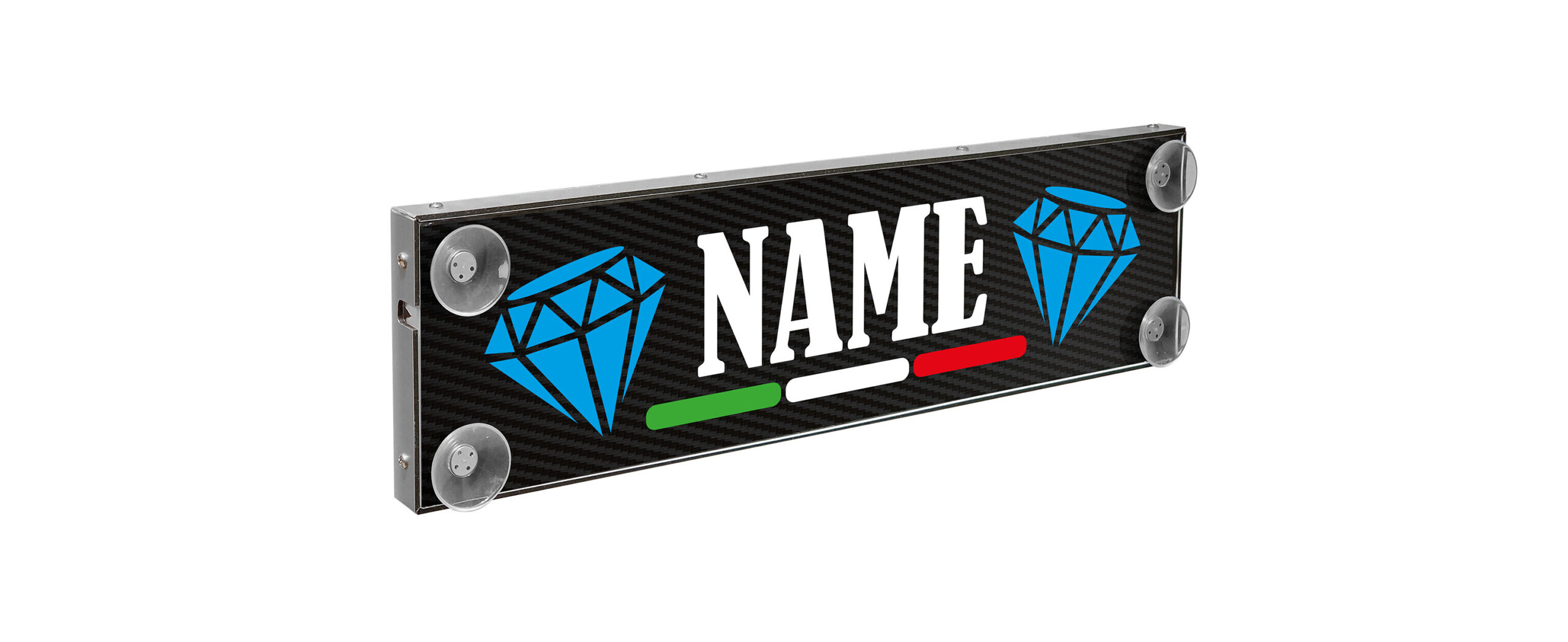 Carbon-Look Mono Flag, tabella personalizzabile a Led, 12/24V - 50x13,5 cm - 4-5 caratteri